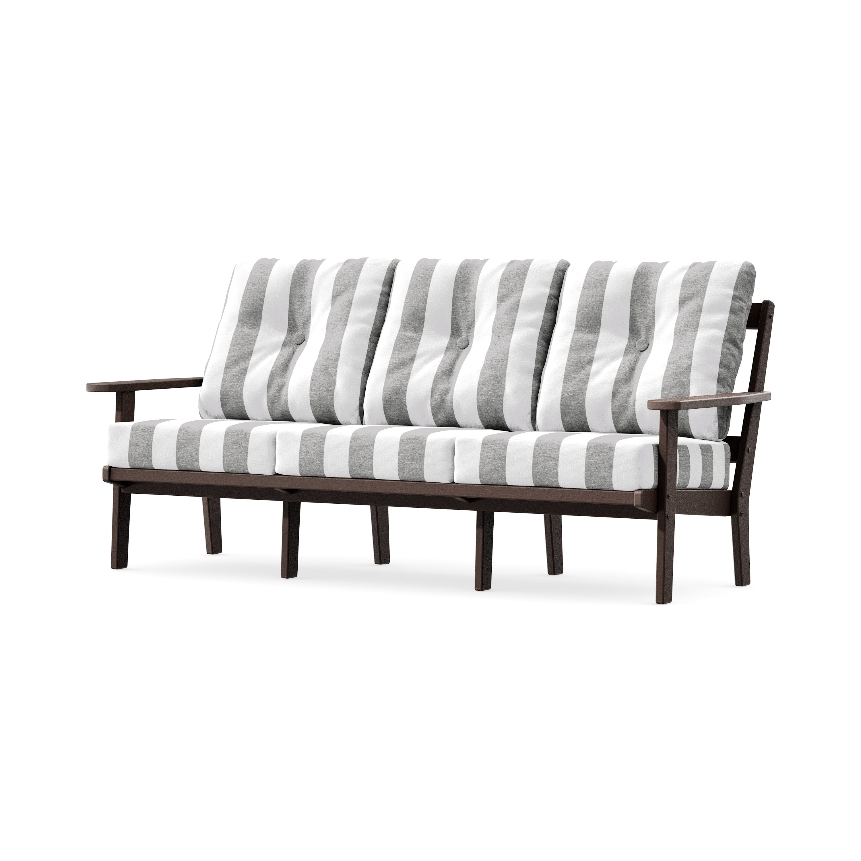 PrairieDeep Seating Sofa in Mahogany / Cabana Stripe Grey Mist