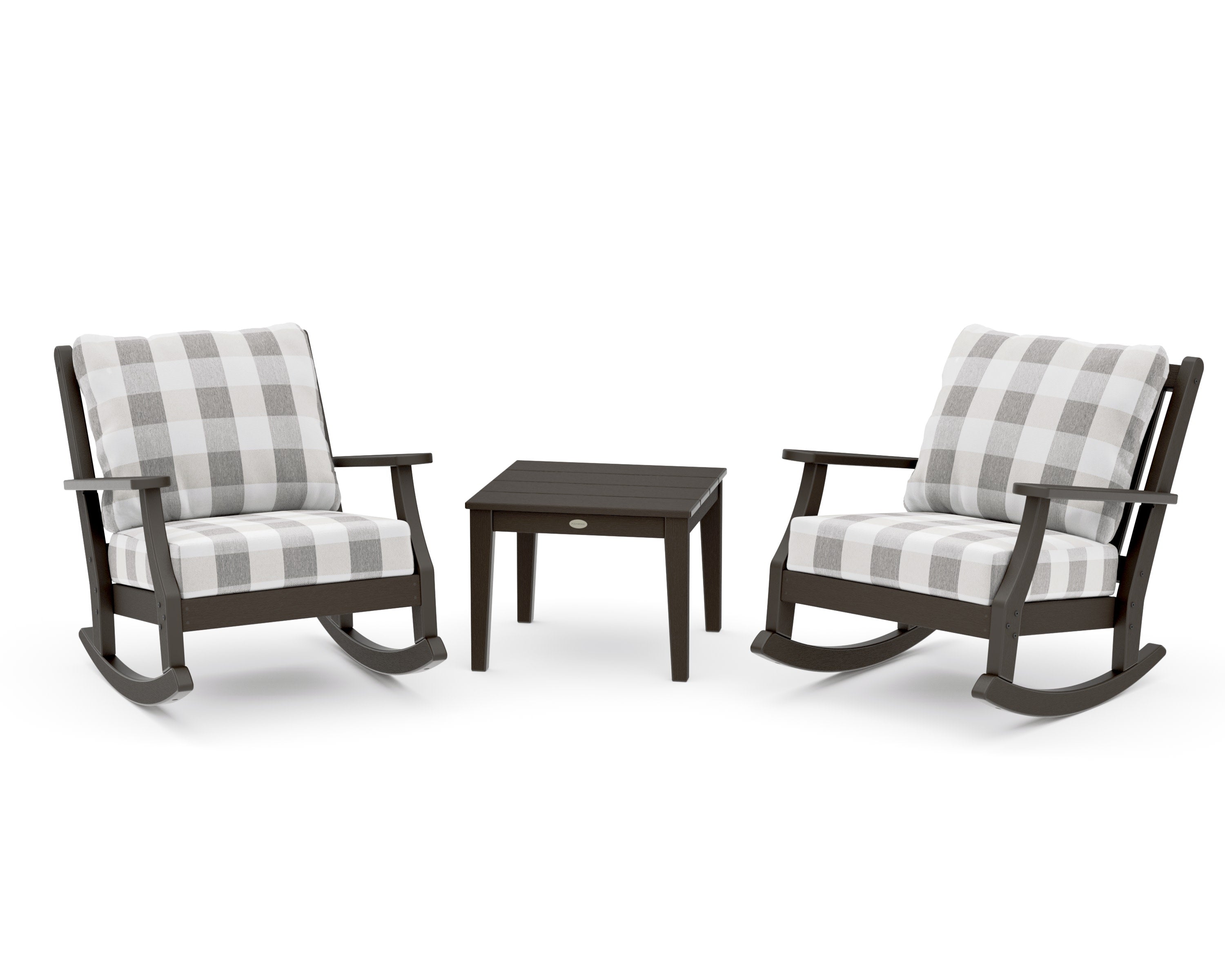 Wovendale 3-Piece Deep Seating Rocker Set in Vintage Coffee / Buffalo Plaid Grey Mist