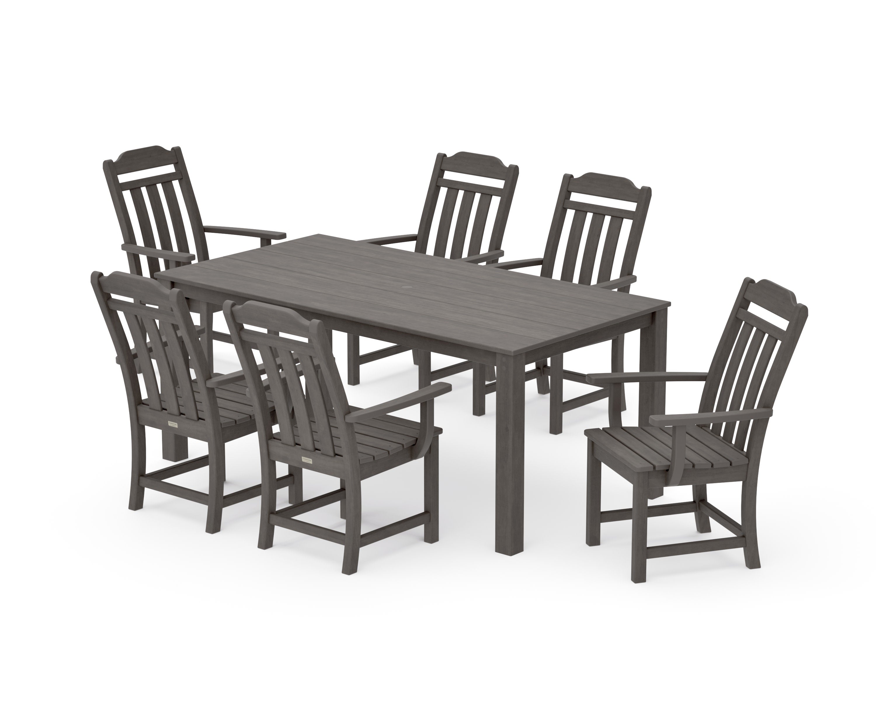 Cottage Arm Chair 7-Piece Parsons Dining Set in Driftwood