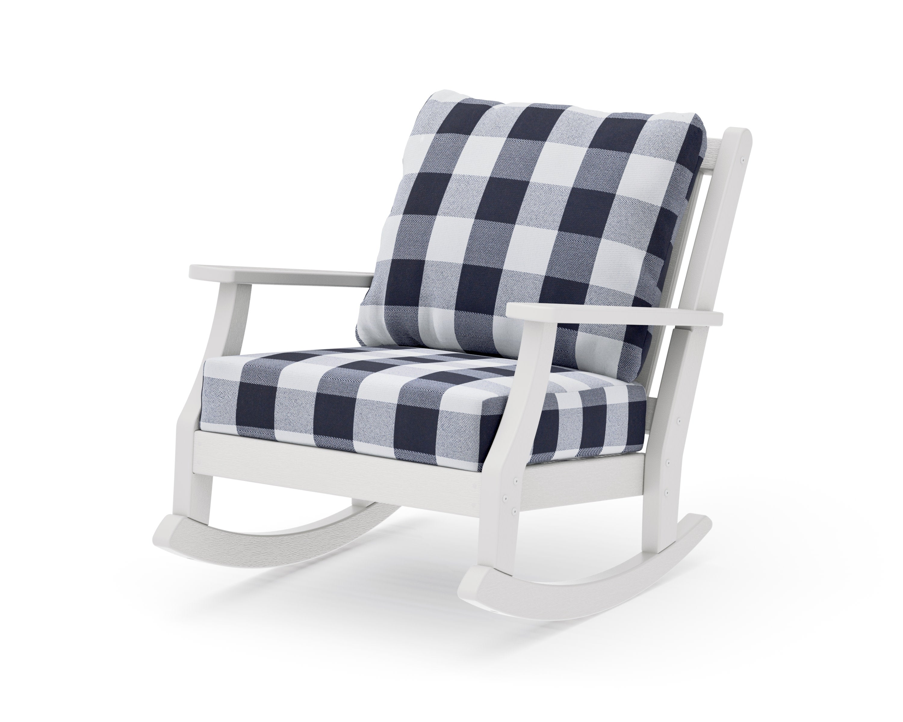 Wovendale Deep Seating Rocking Chair in Vintage White / Buffalo Plaid Navy