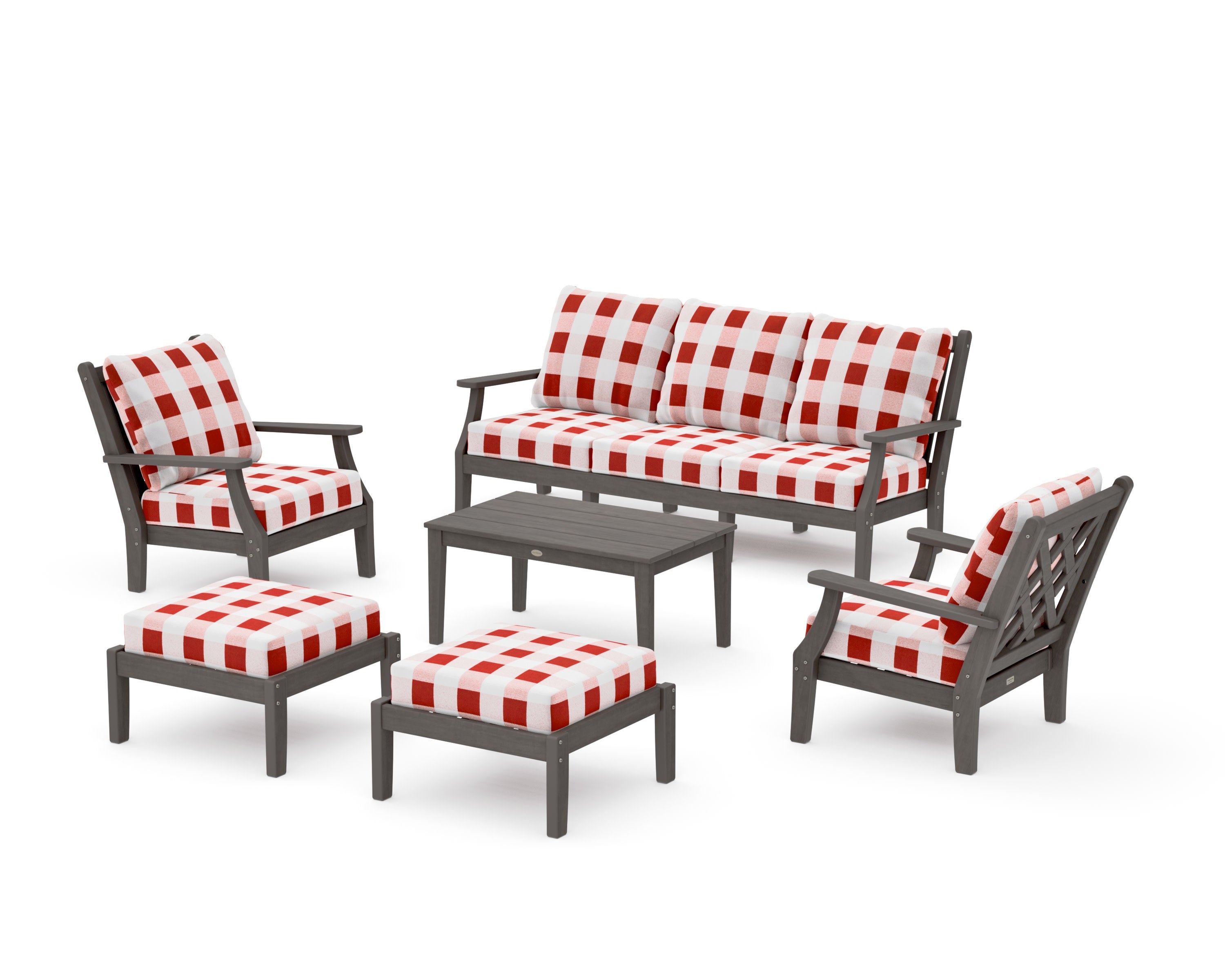 Wovendale 6-Piece Lounge Sofa Set in Driftwood / Buffalo Plaid Crimson