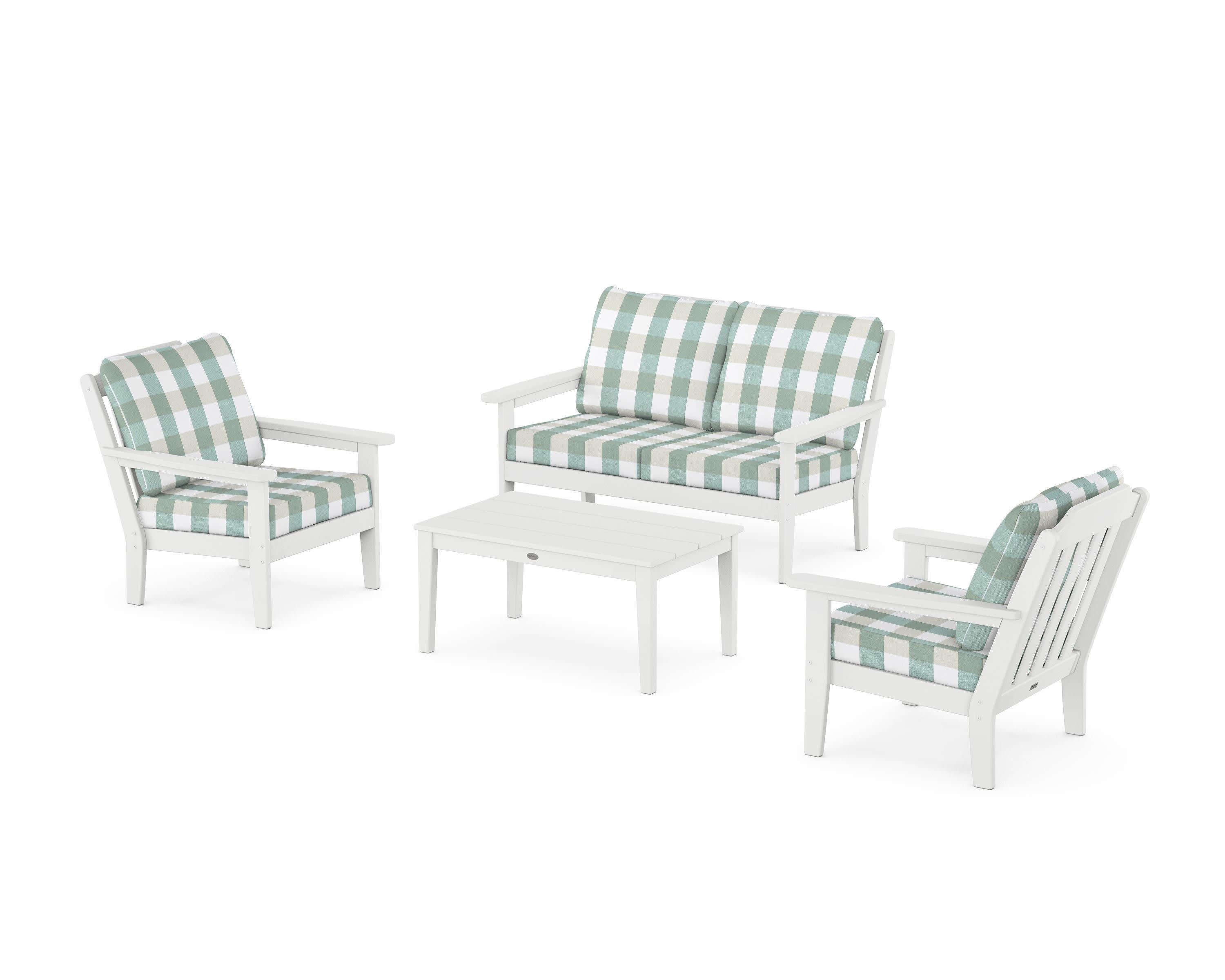 Cottage 4-Piece Deep Seating Set with Loveseat in White / Buffalo Plaid Glacier Spa