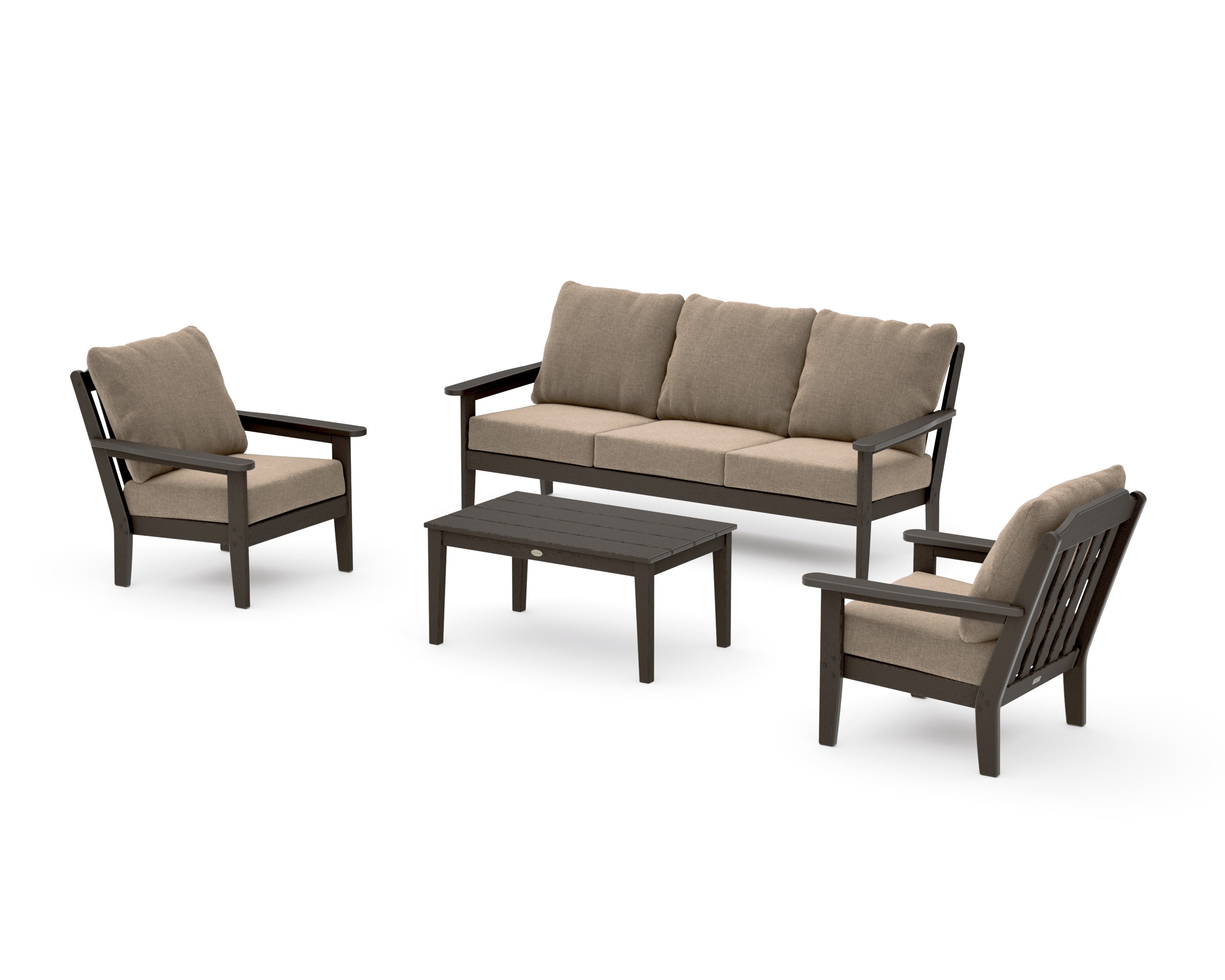 Cottage 4-Piece Deep Seating Set with Sofa in Vintage Coffee / Spiced Burlap