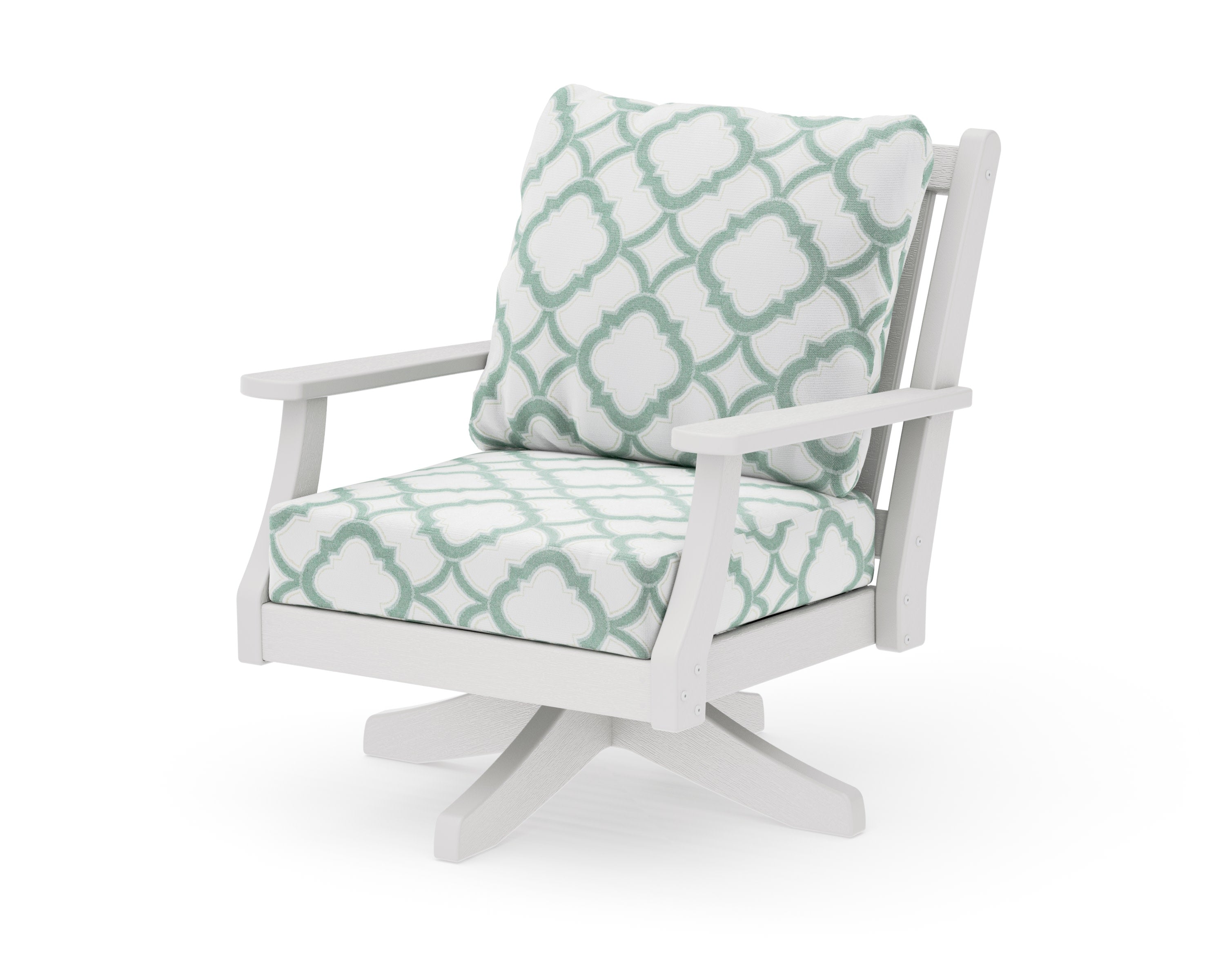 Wovendale Deep Seating Swivel Chair in Vintage White / Trellis Glacier Spa