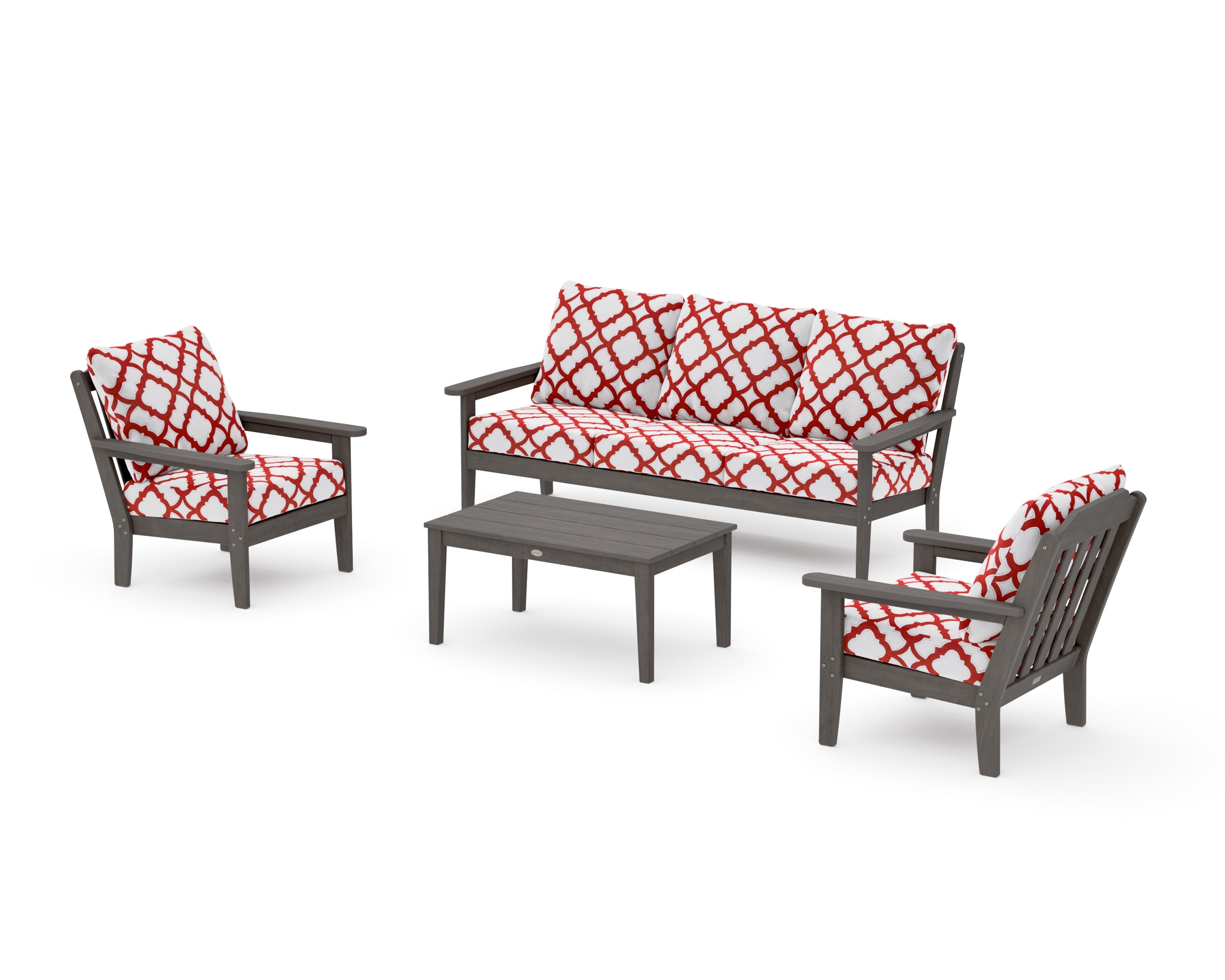 Cottage 4-Piece Deep Seating Set with Sofa in Driftwood / Trellis Crimson