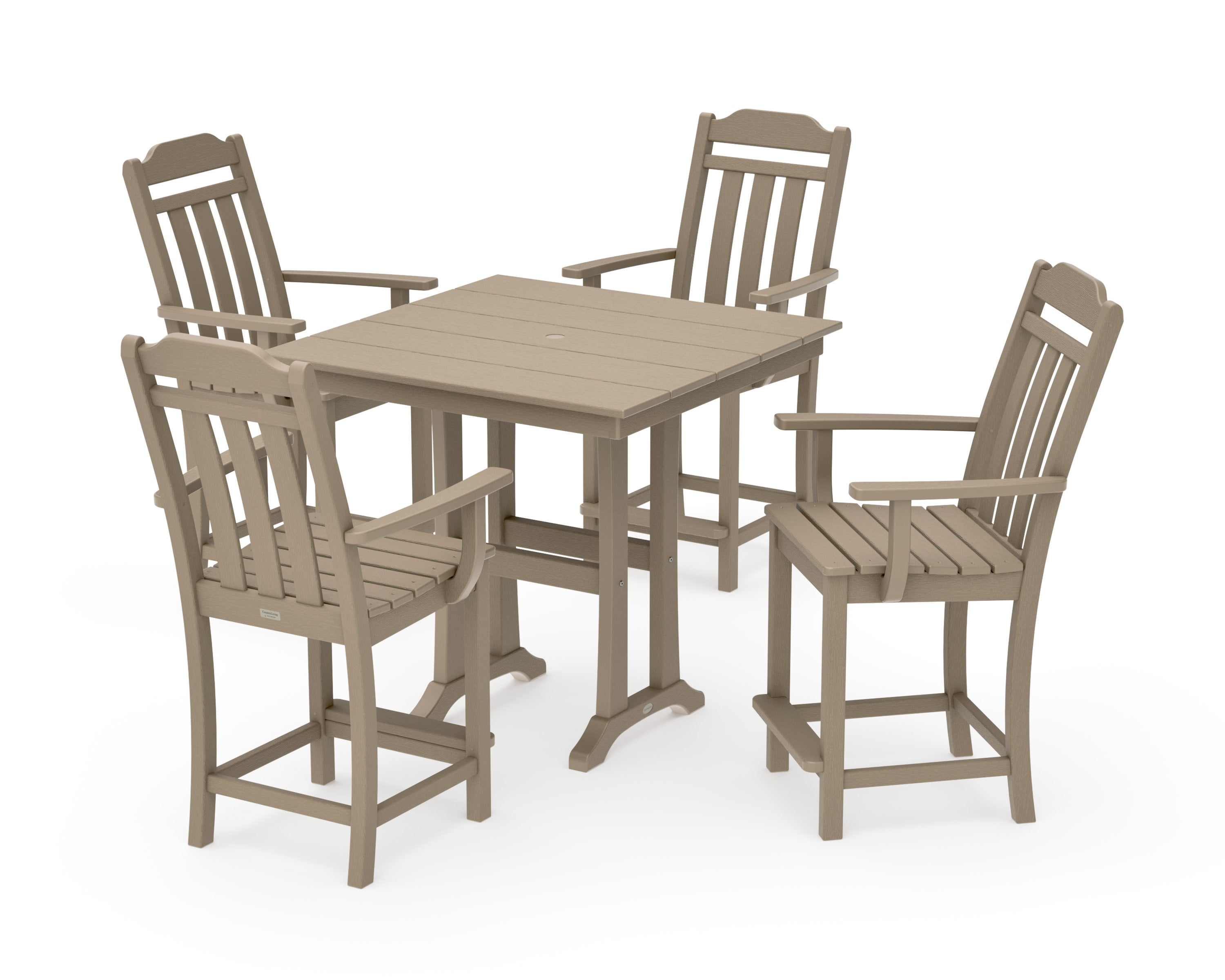Cottage 5-Piece Farmhouse Counter Set with Trestle Legs in Vintage Sahara