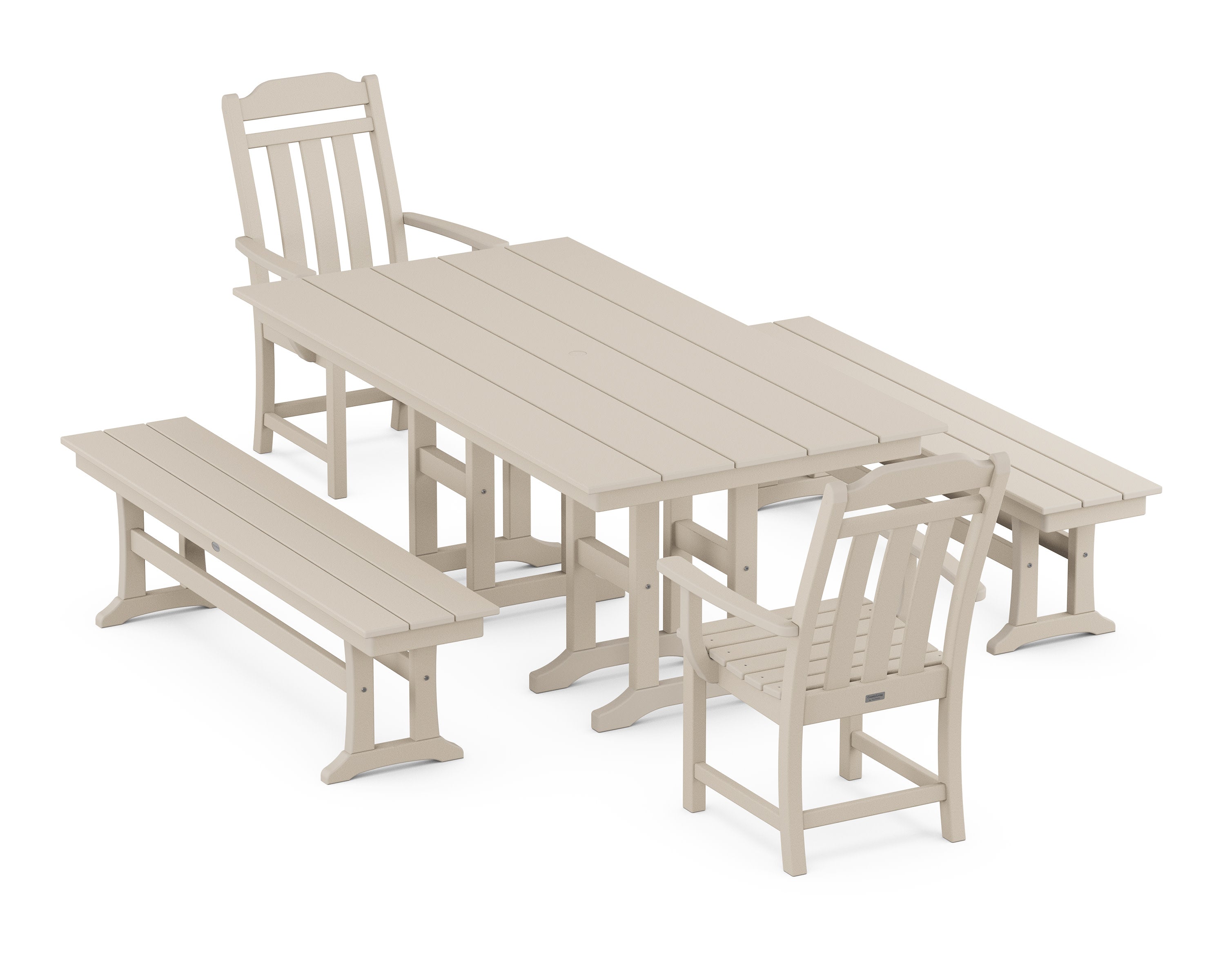 Cottage 5-Piece Farmhouse Dining Set with Benches in Sand