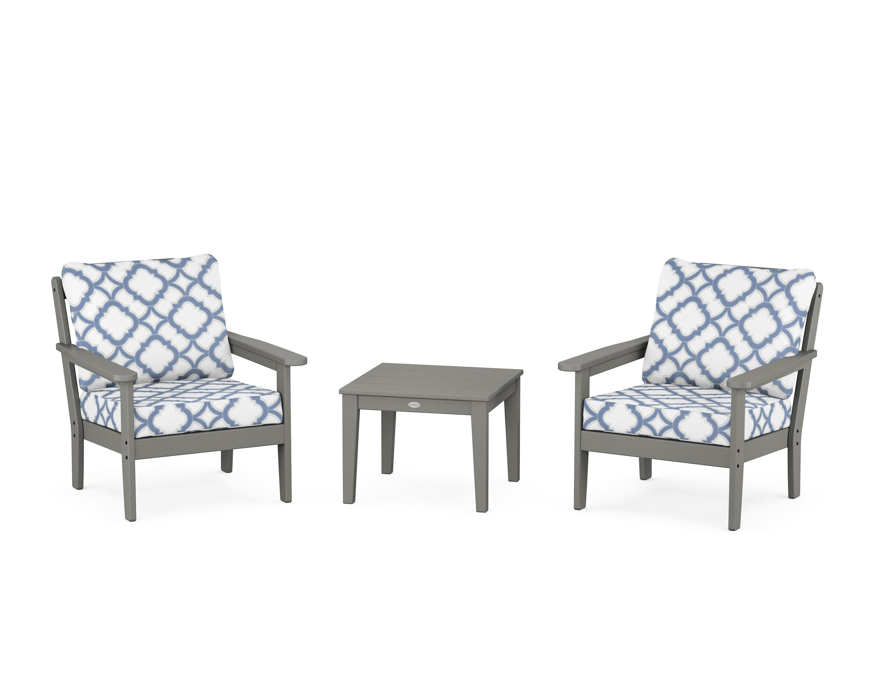 Cottage 3-Piece Deep Seating Set in Slate Grey / Trellis Sky Blue
