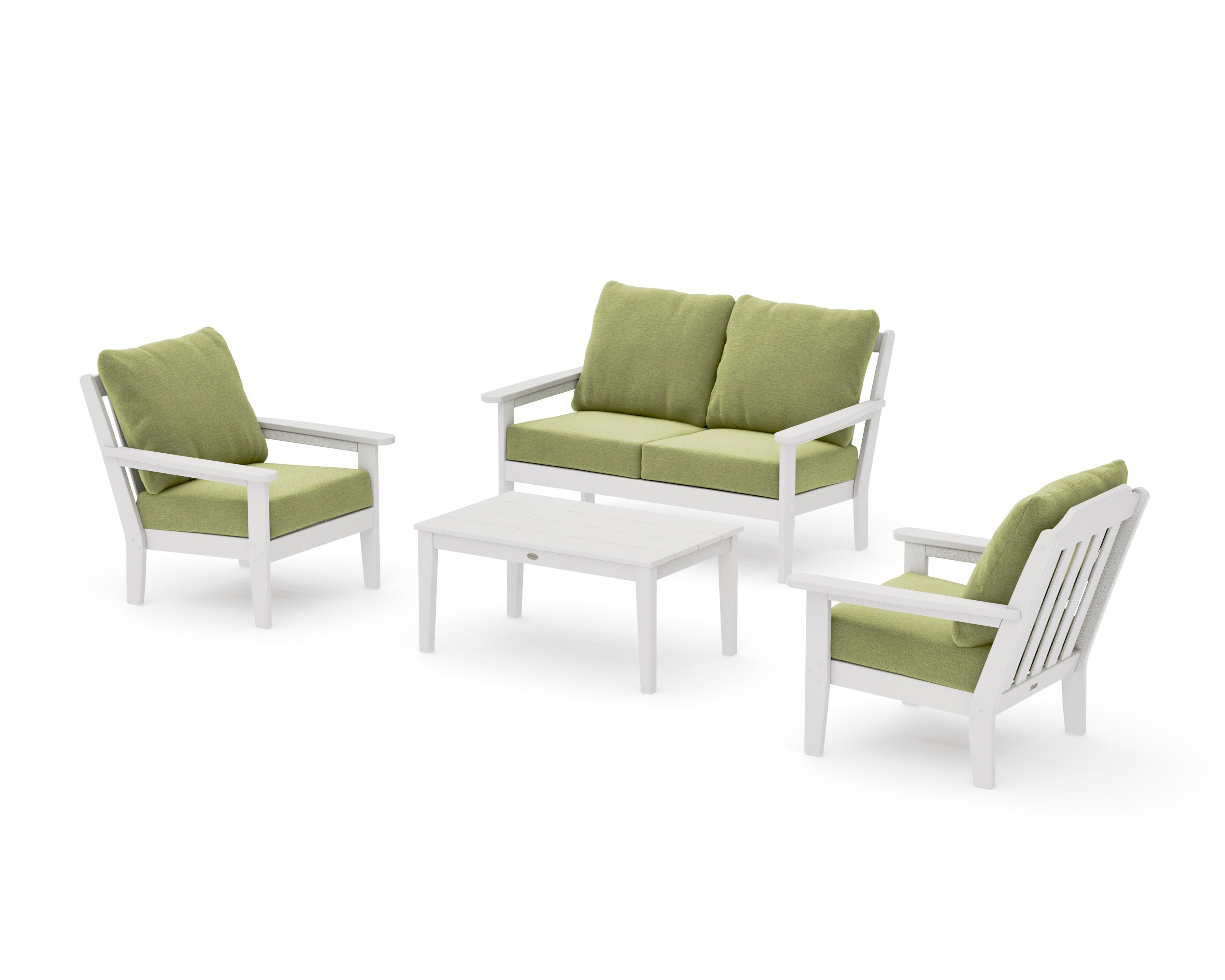 Cottage 4-Piece Deep Seating Set with Loveseat in Vintage White / Chartreuse Boucle