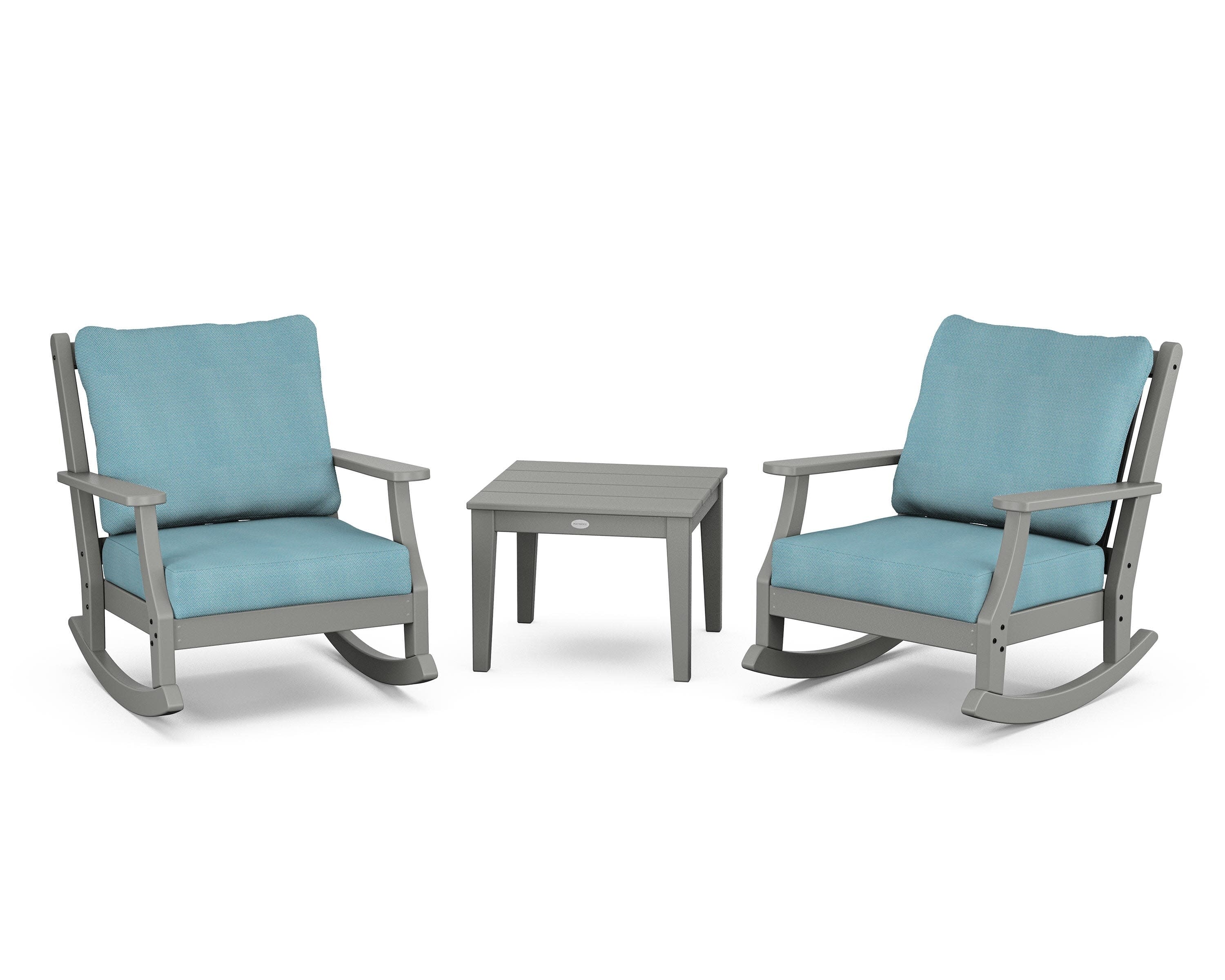 Wovendale 3-Piece Deep Seating Rocker Set in Slate Grey / Lattice Sky Blue