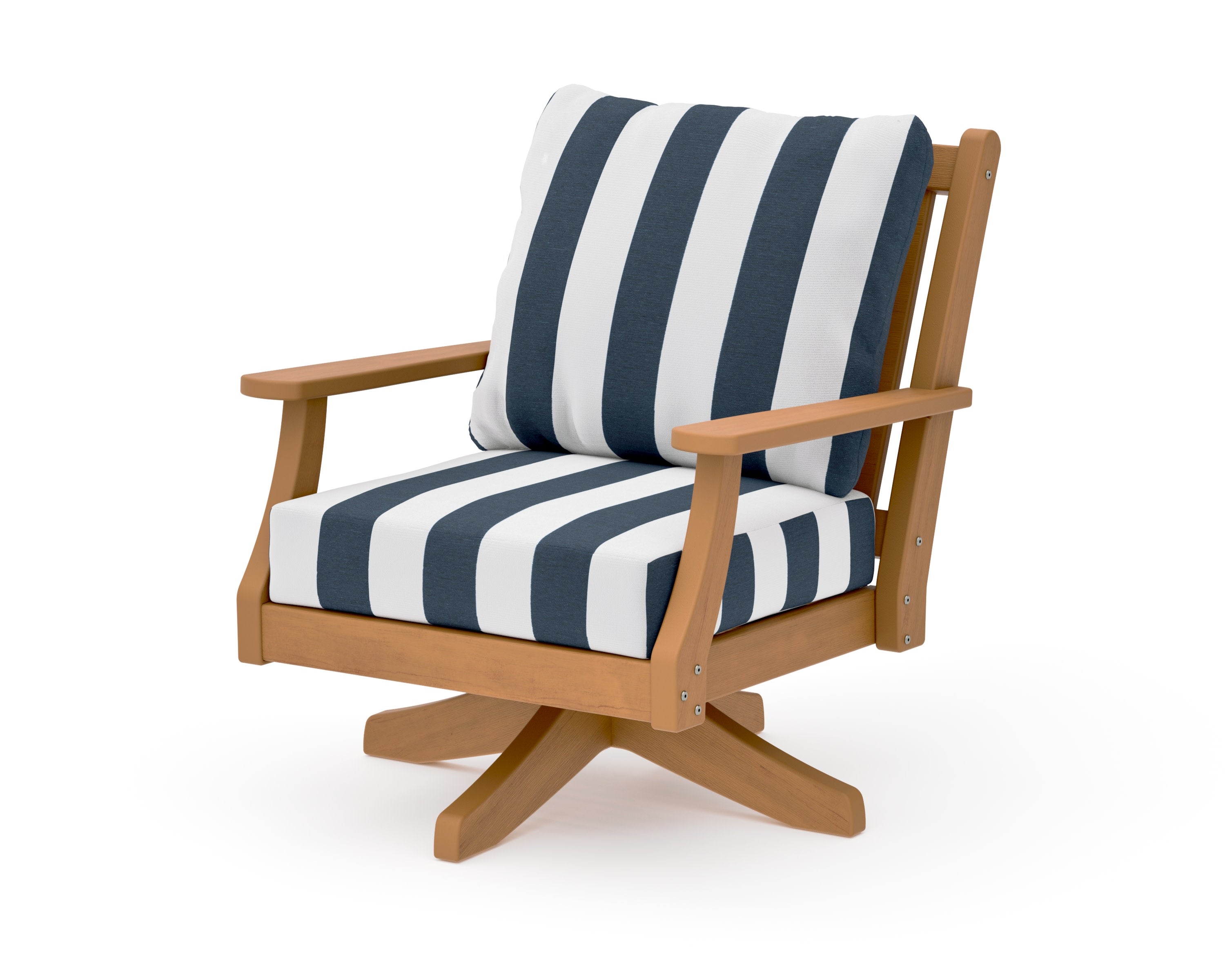 Wovendale Deep Seating Swivel Chair in Natural / Cabana Stripe Marine Indigo
