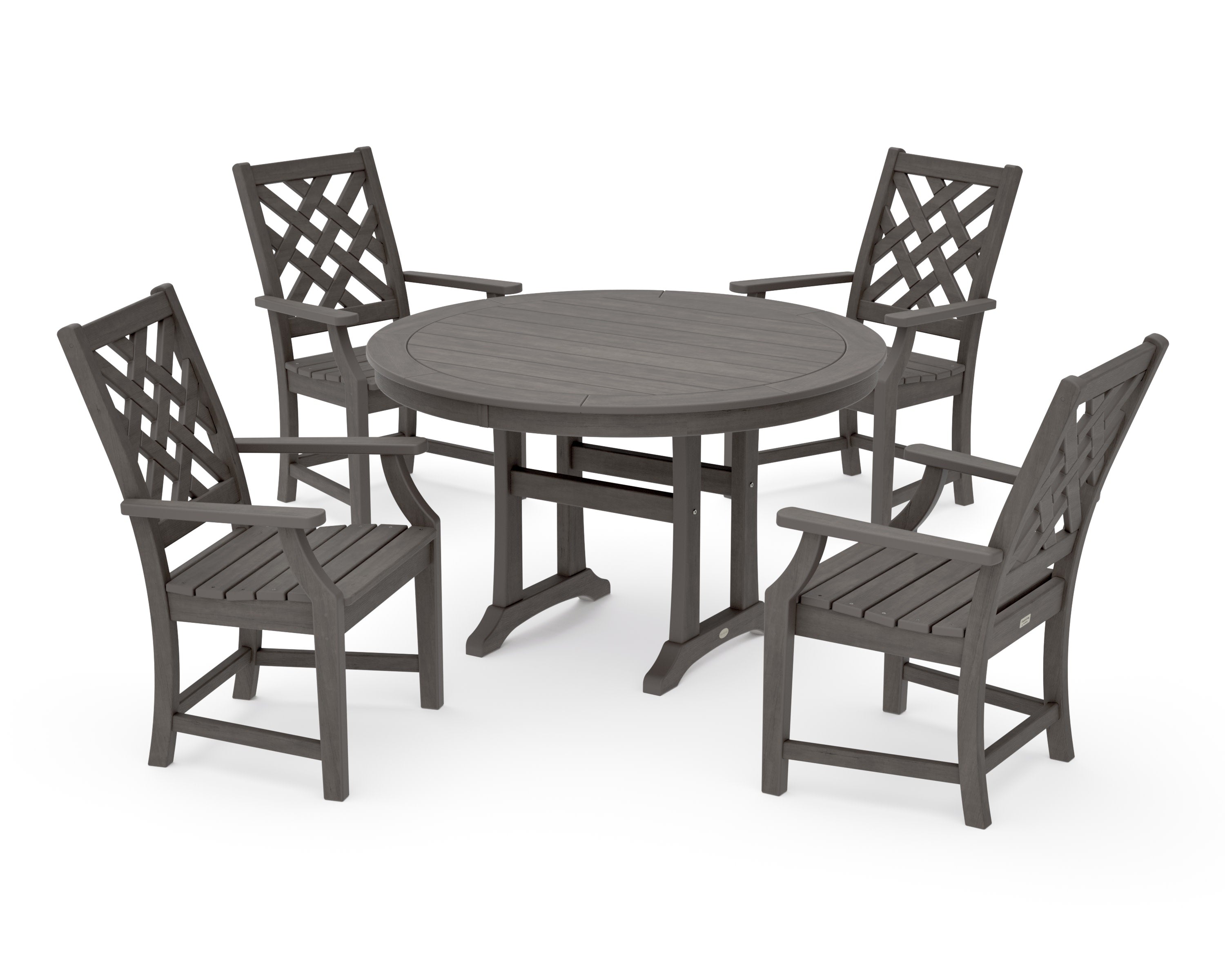 Wovendale 5-Piece Round Dining Set with Trestle Legs in Driftwood