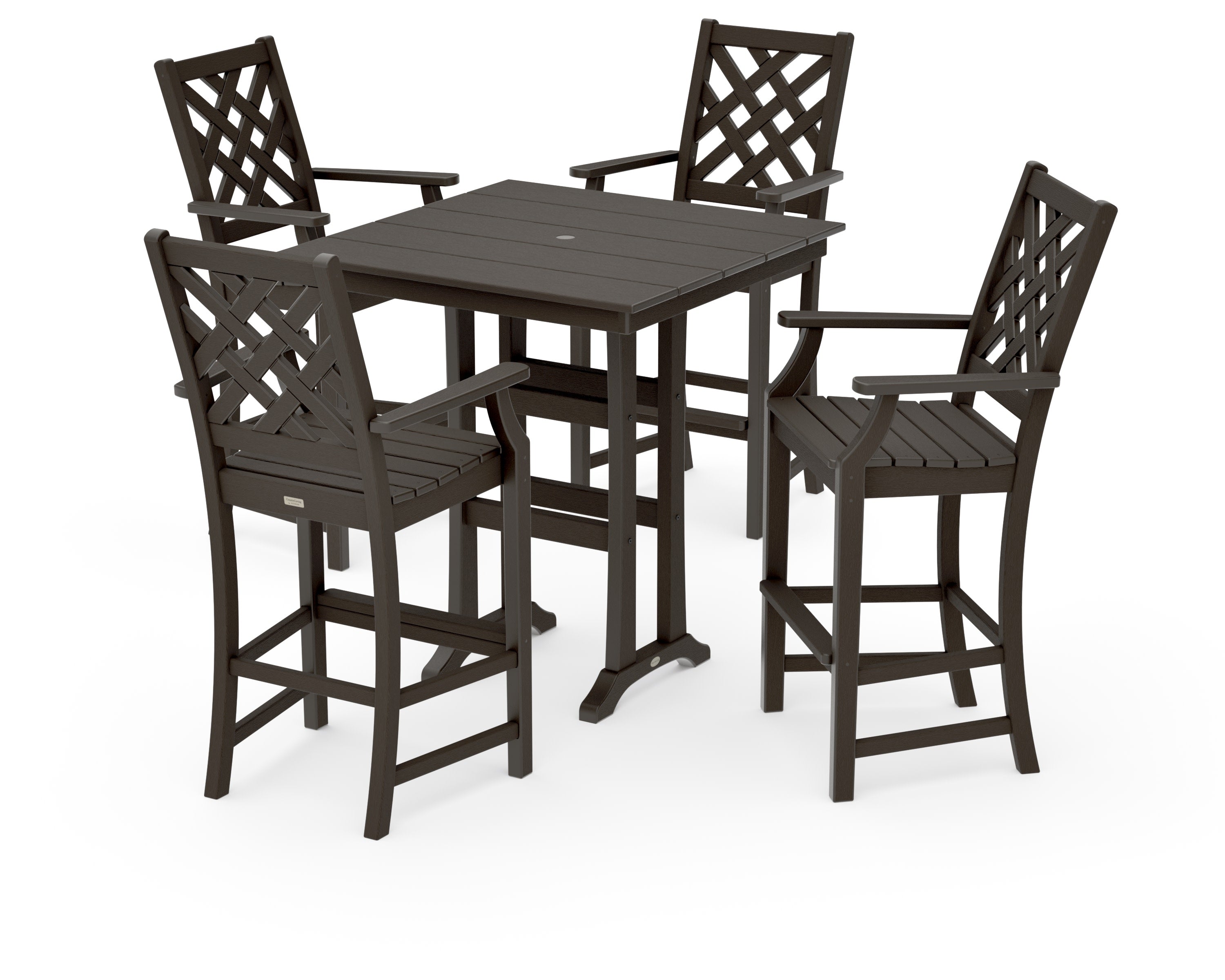 Wovendale 5-Piece Farmhouse Bar Set with Trestle Legs in Vintage Coffee