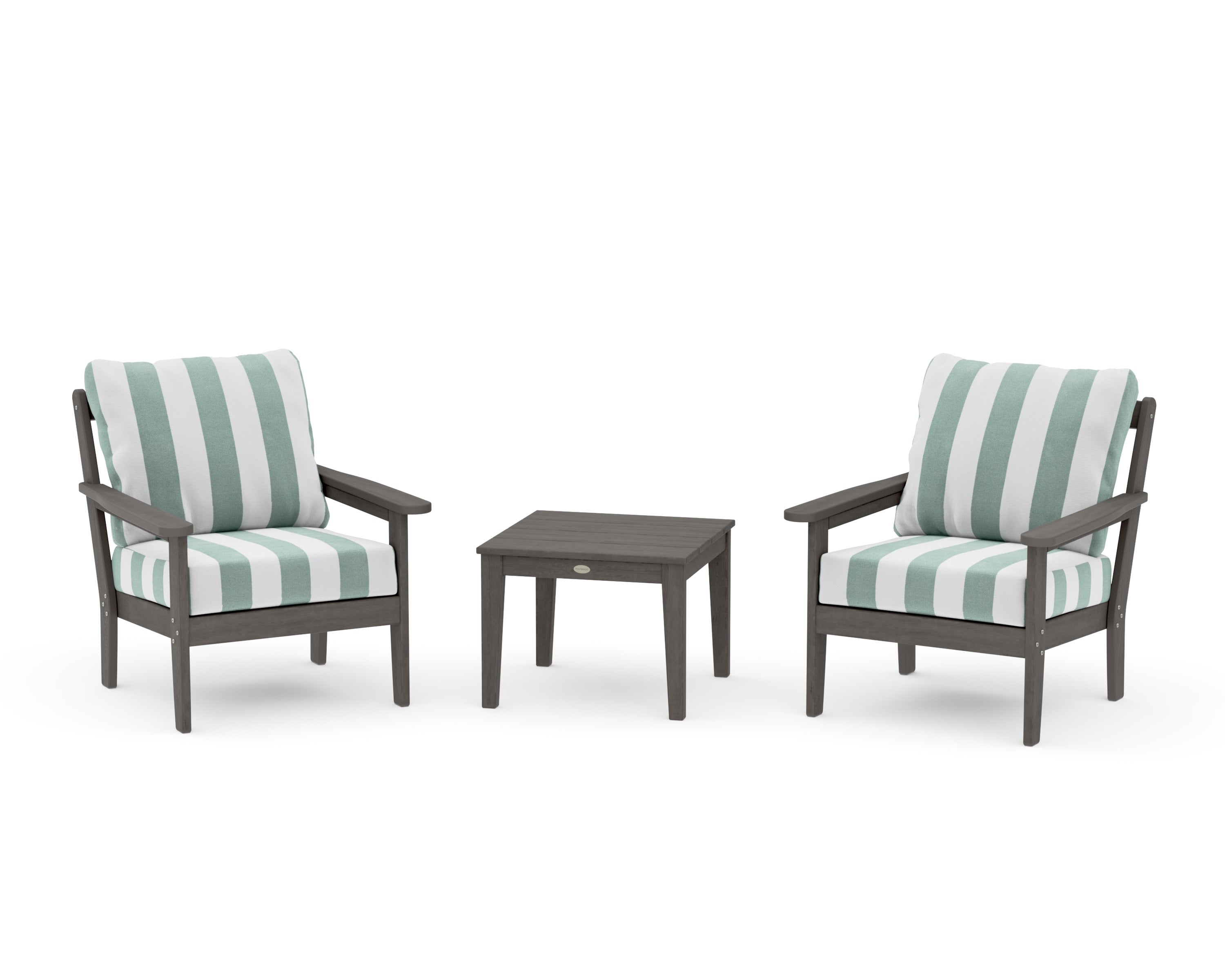 Cottage 3-Piece Deep Seating Set in Driftwood / Cabana Stripe Glacier Spa