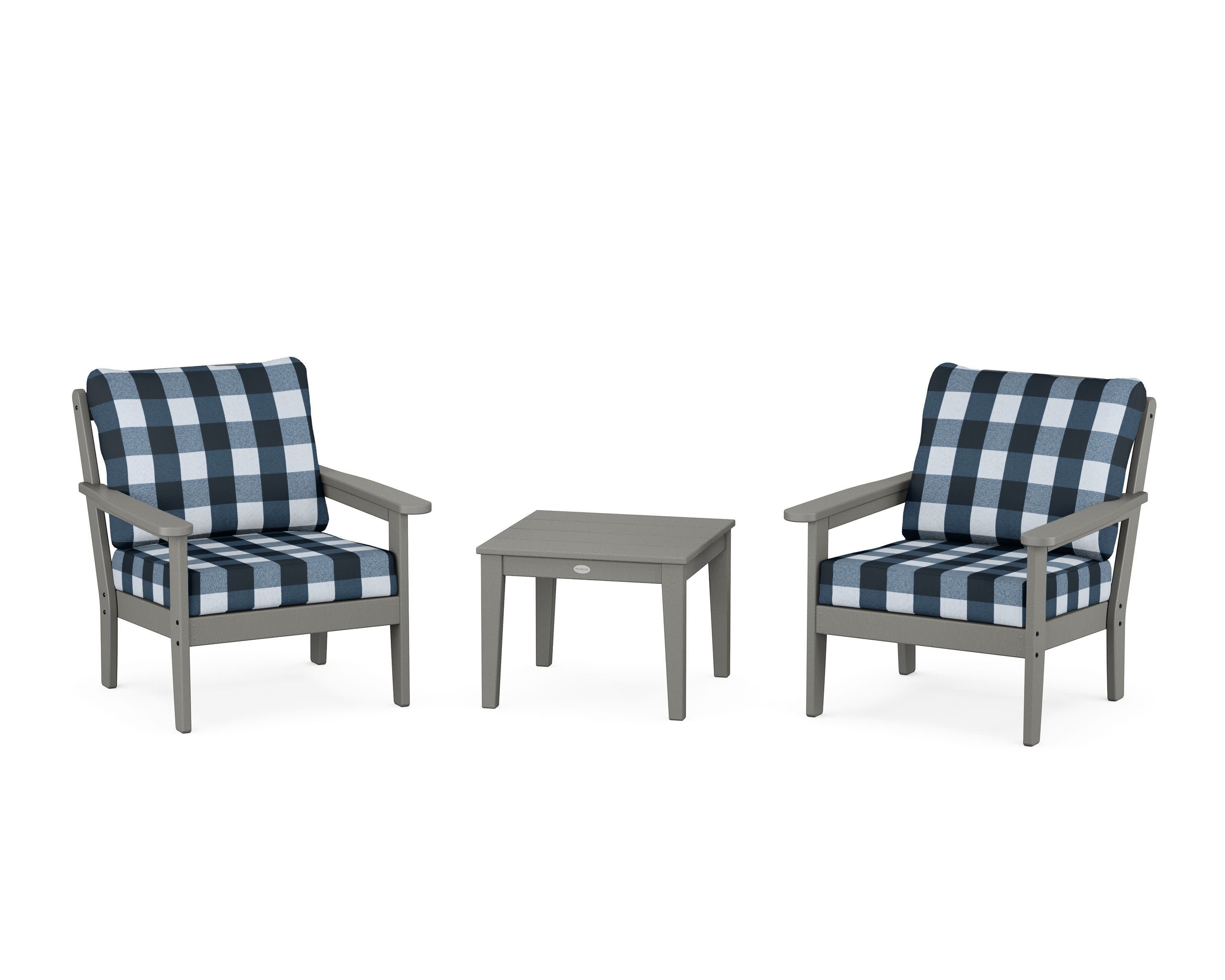 Cottage 3-Piece Deep Seating Set in Slate Grey / Buffalo Plaid Marine Indigo