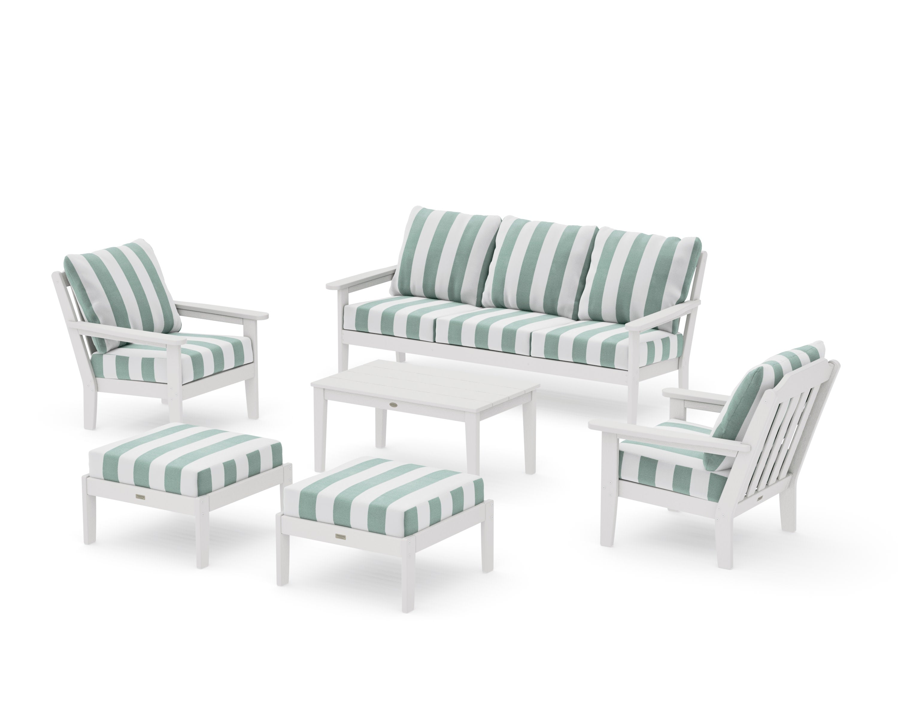 Cottage 6-Piece Lounge Sofa Set in Vintage White / Cabana Stripe Glacier Spa