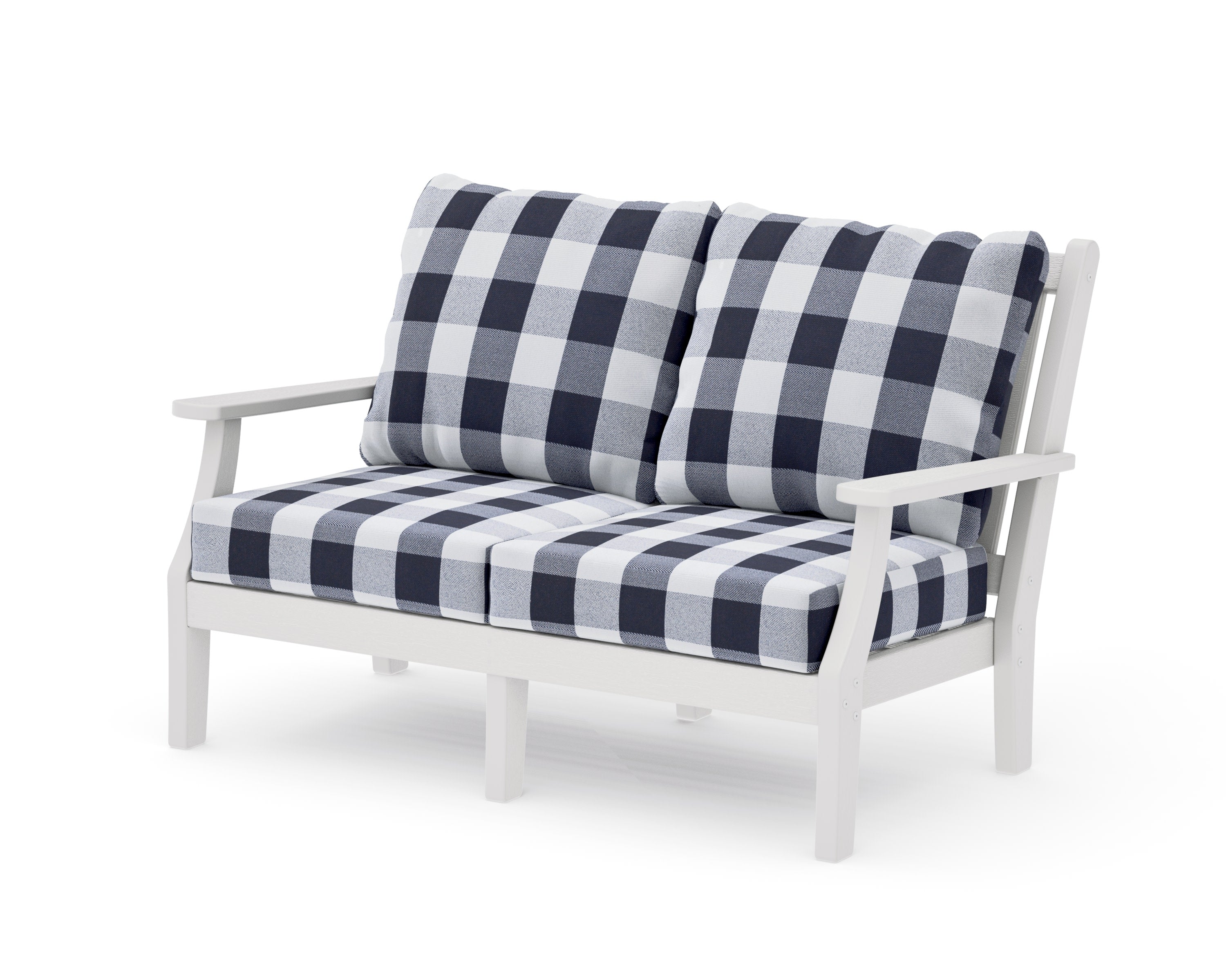 Wovendale Deep Seating Loveseat in Vintage White / Buffalo Plaid Navy