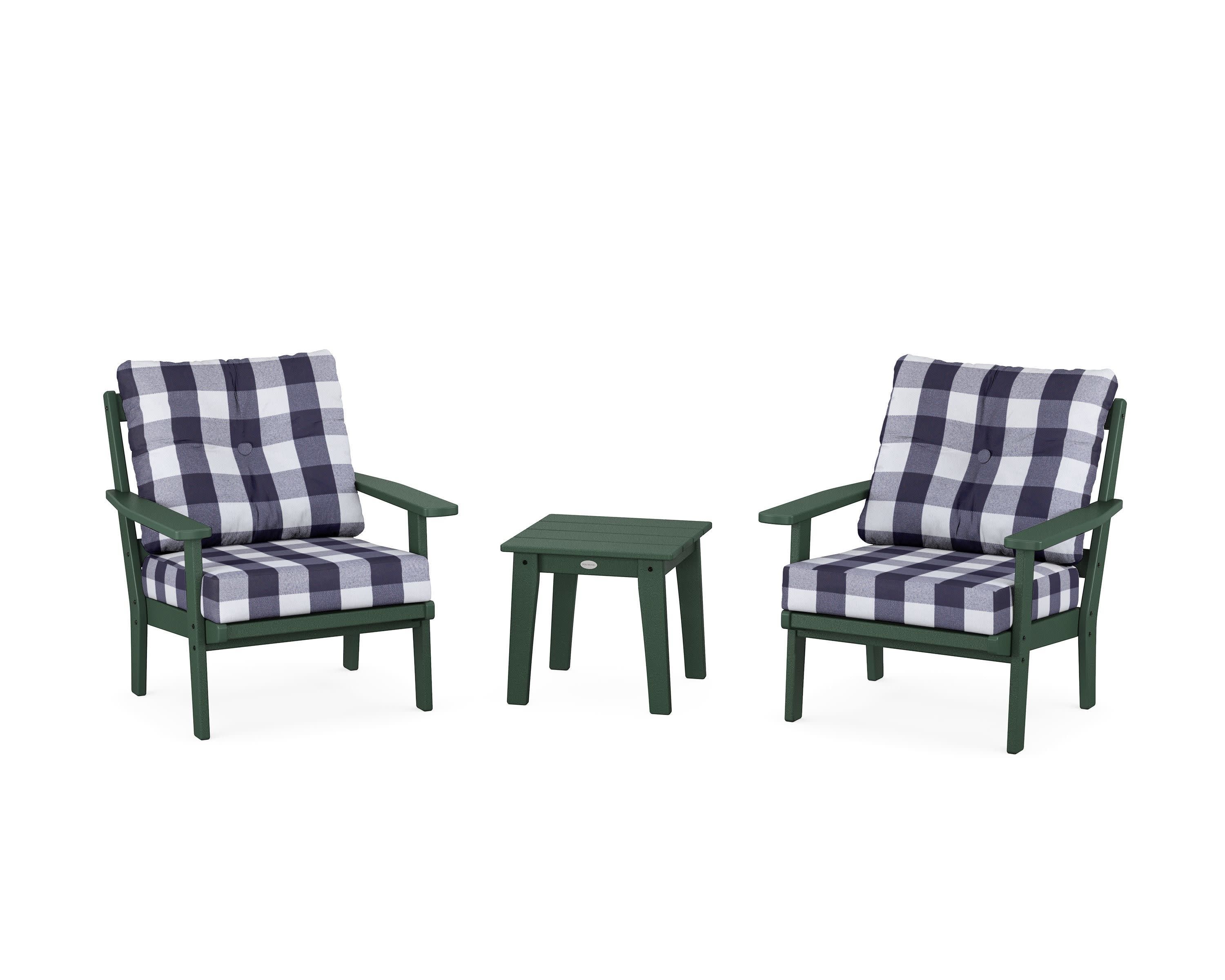 Prairie 3-Piece Deep Seating Set in Green / Buffalo Plaid Navy