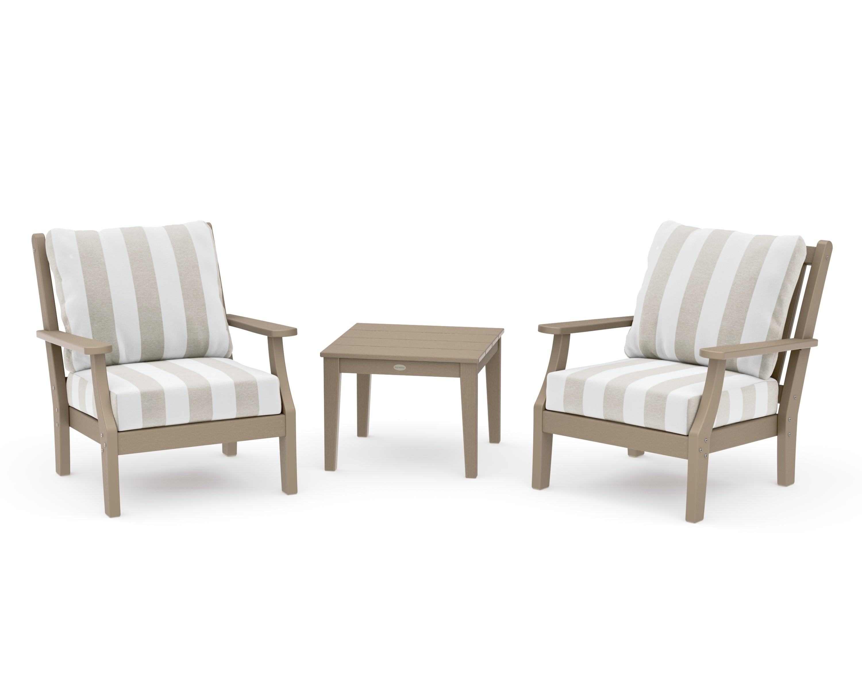 Wovendale 3-Piece Deep Seating Set in Vintage Sahara / Cabana Stripe Dune Burlap