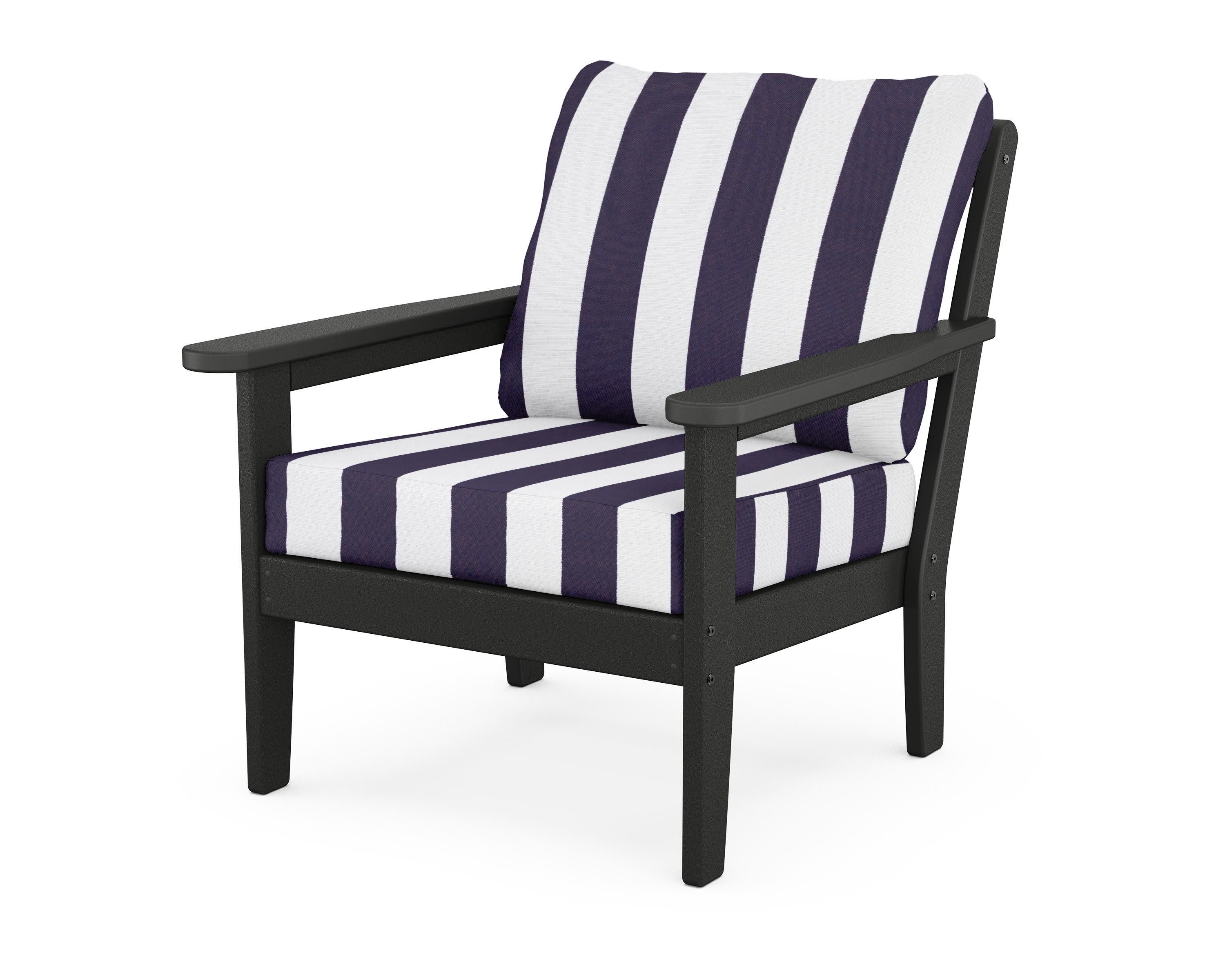 Cottage Deep Seating Chair in Black / Cabana Stripe Navy