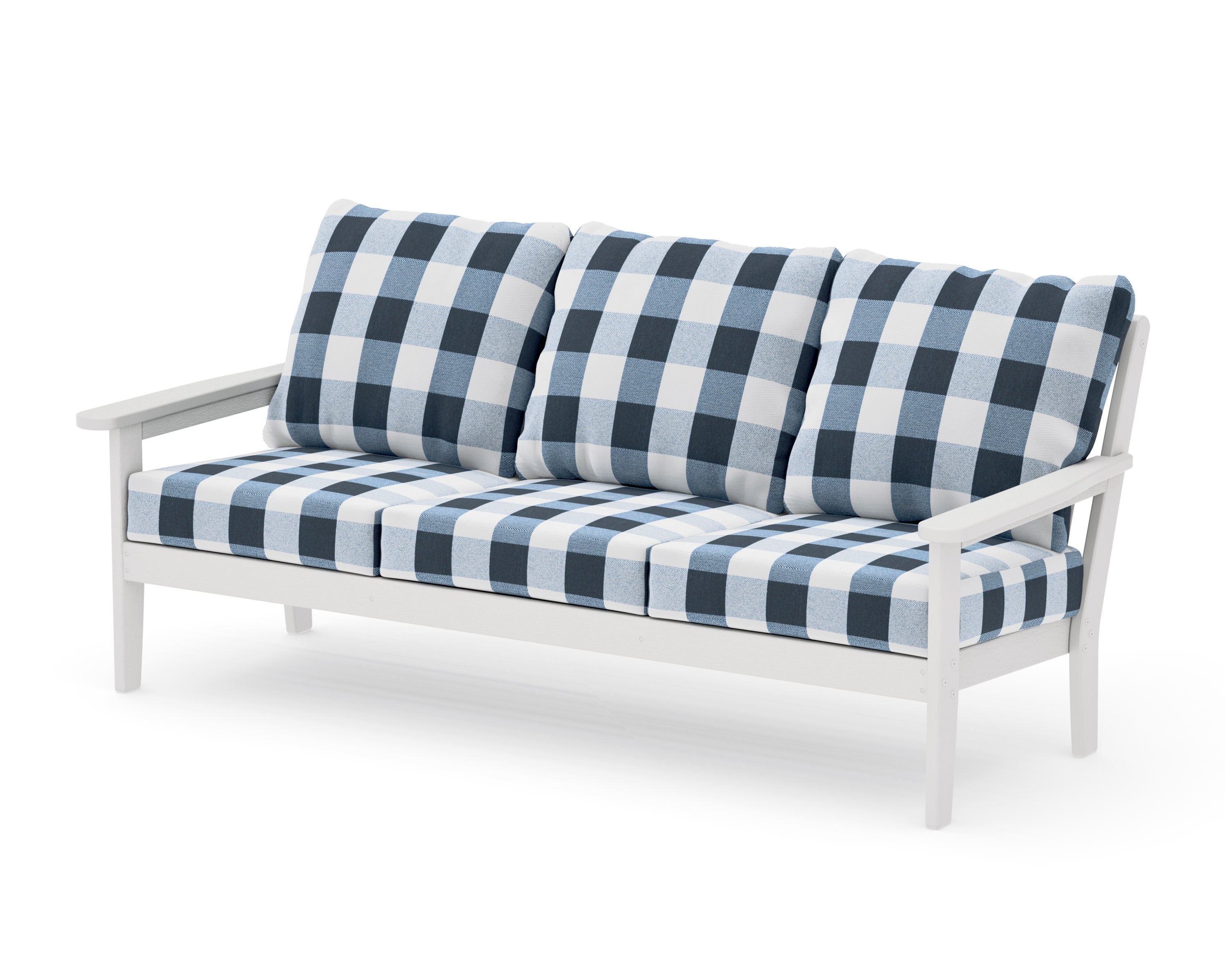 Cottage Deep Seating Sofa in Vintage White / Buffalo Plaid Marine Indigo
