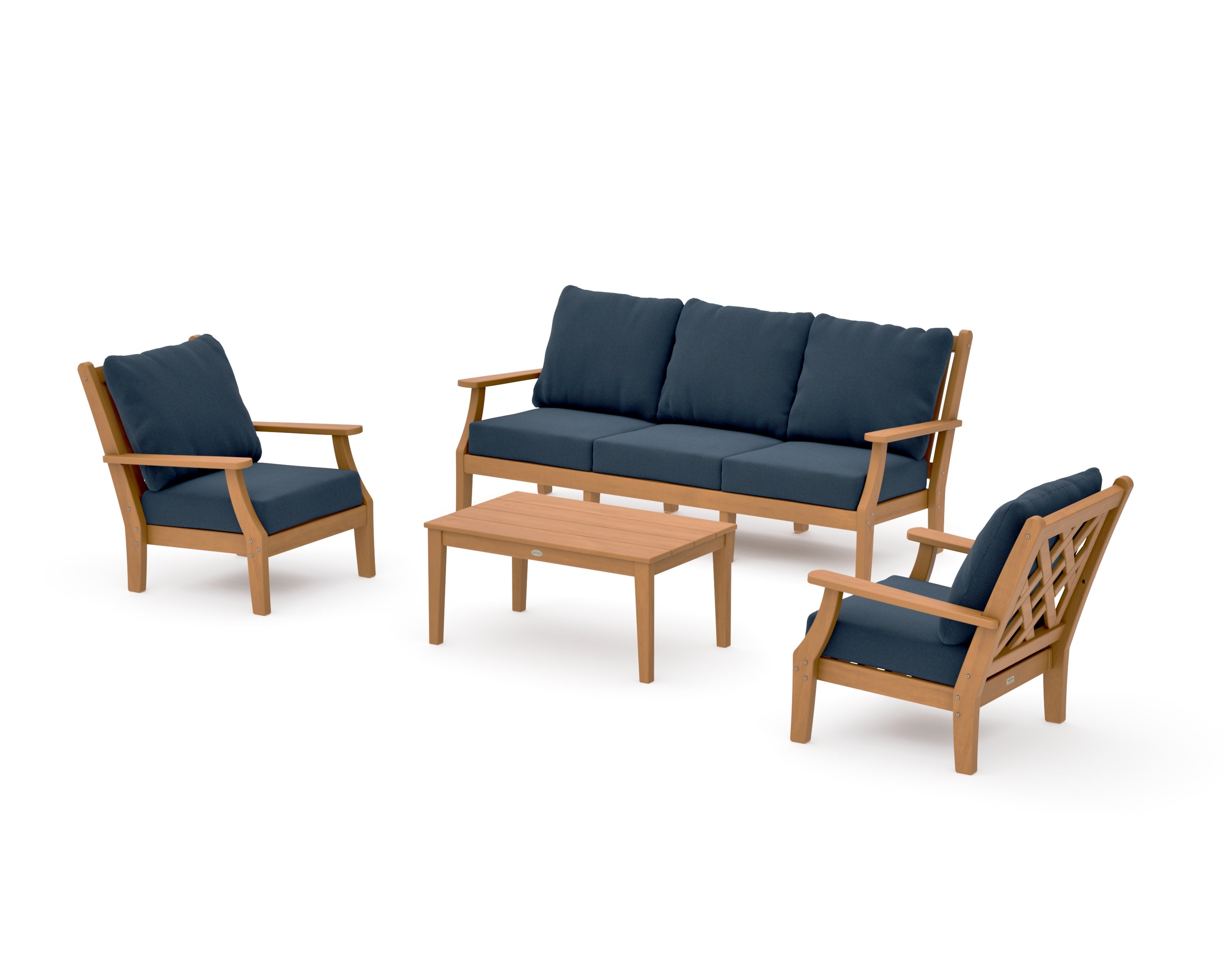 Wovendale 4-Piece Deep Seating Set with Sofa in Natural / Marine Indigo