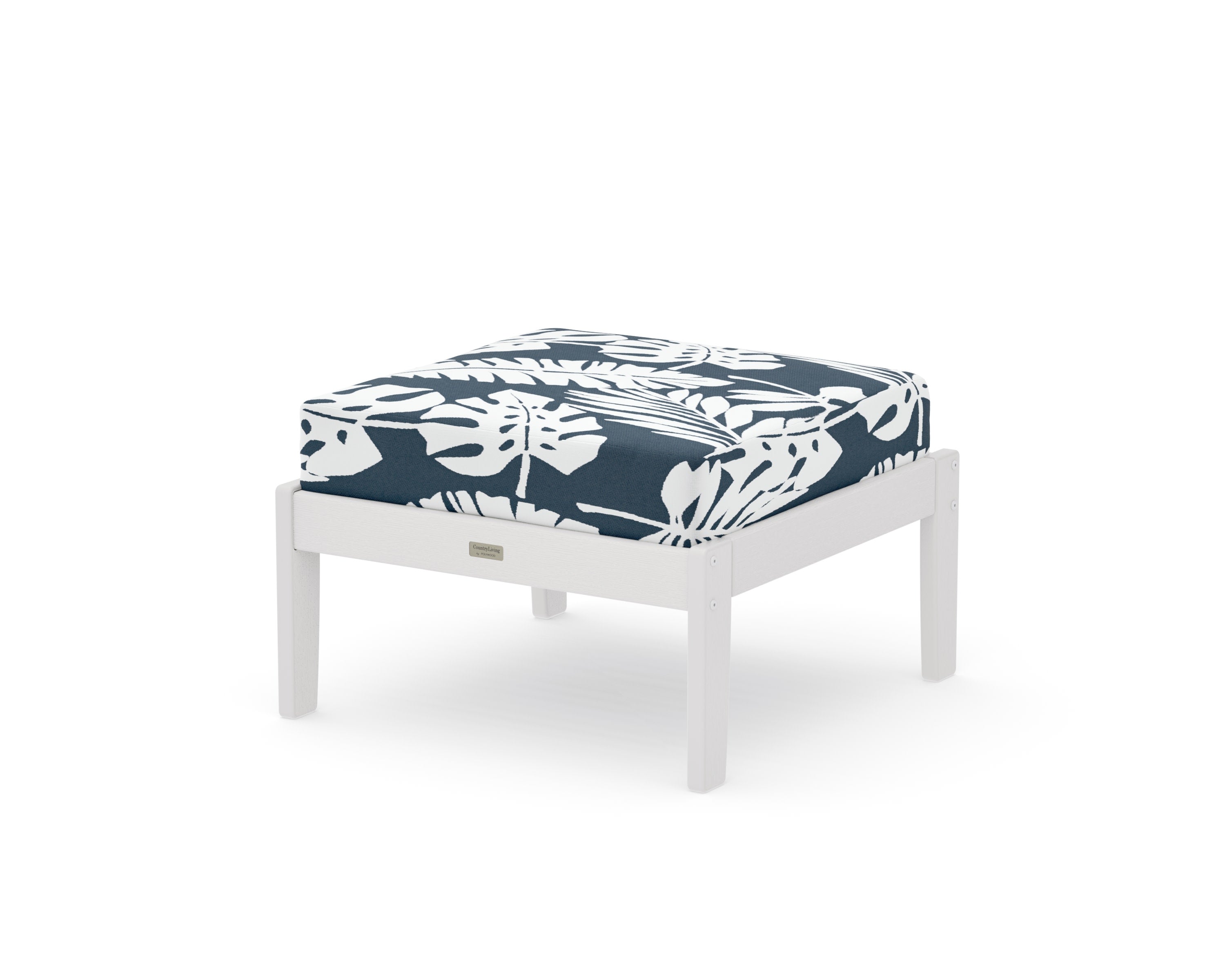 Cottage Deep Seating Ottoman in Vintage White / Leaf Marine Indigo