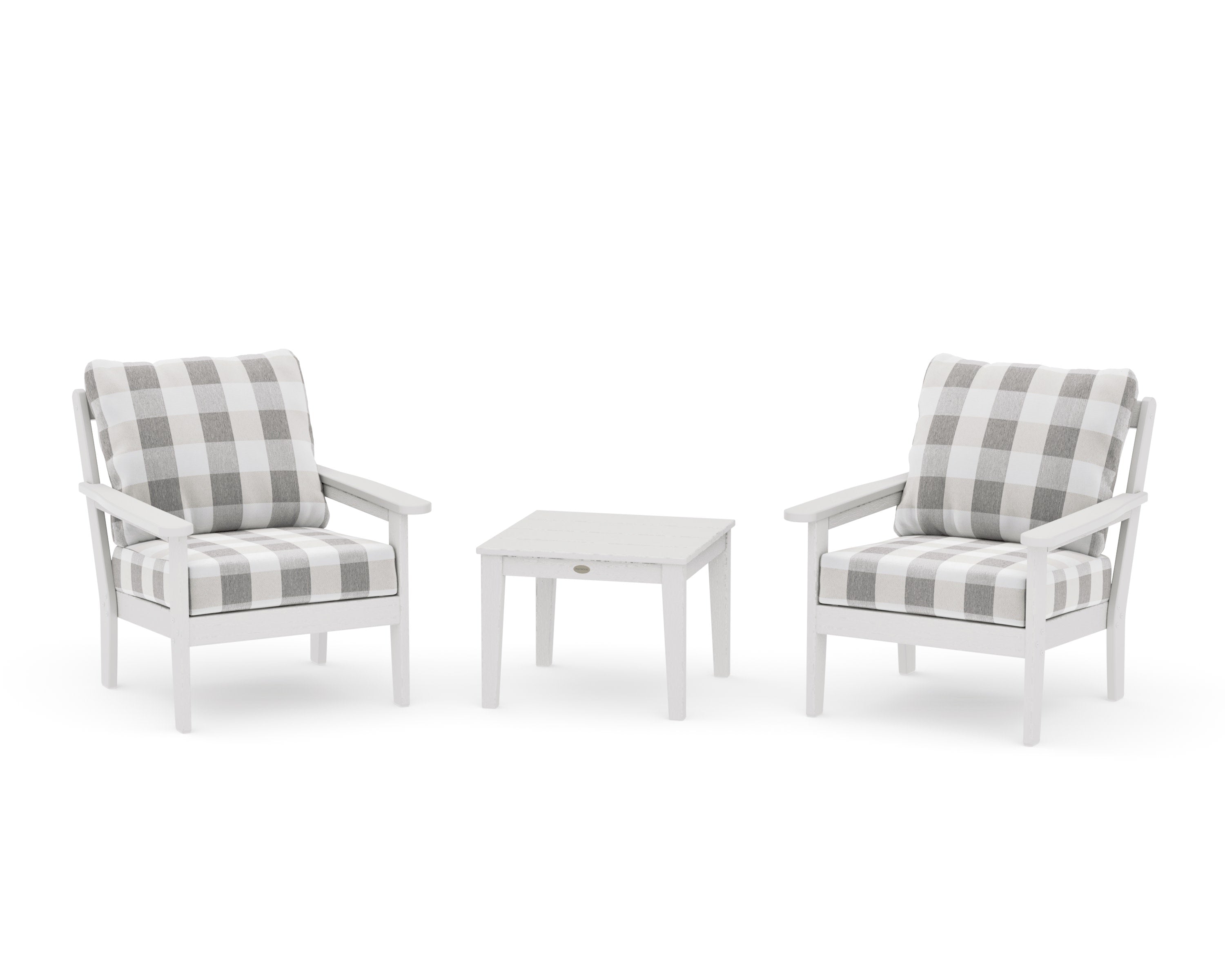 Cottage 3-Piece Deep Seating Set in Vintage White / Buffalo Plaid Grey Mist