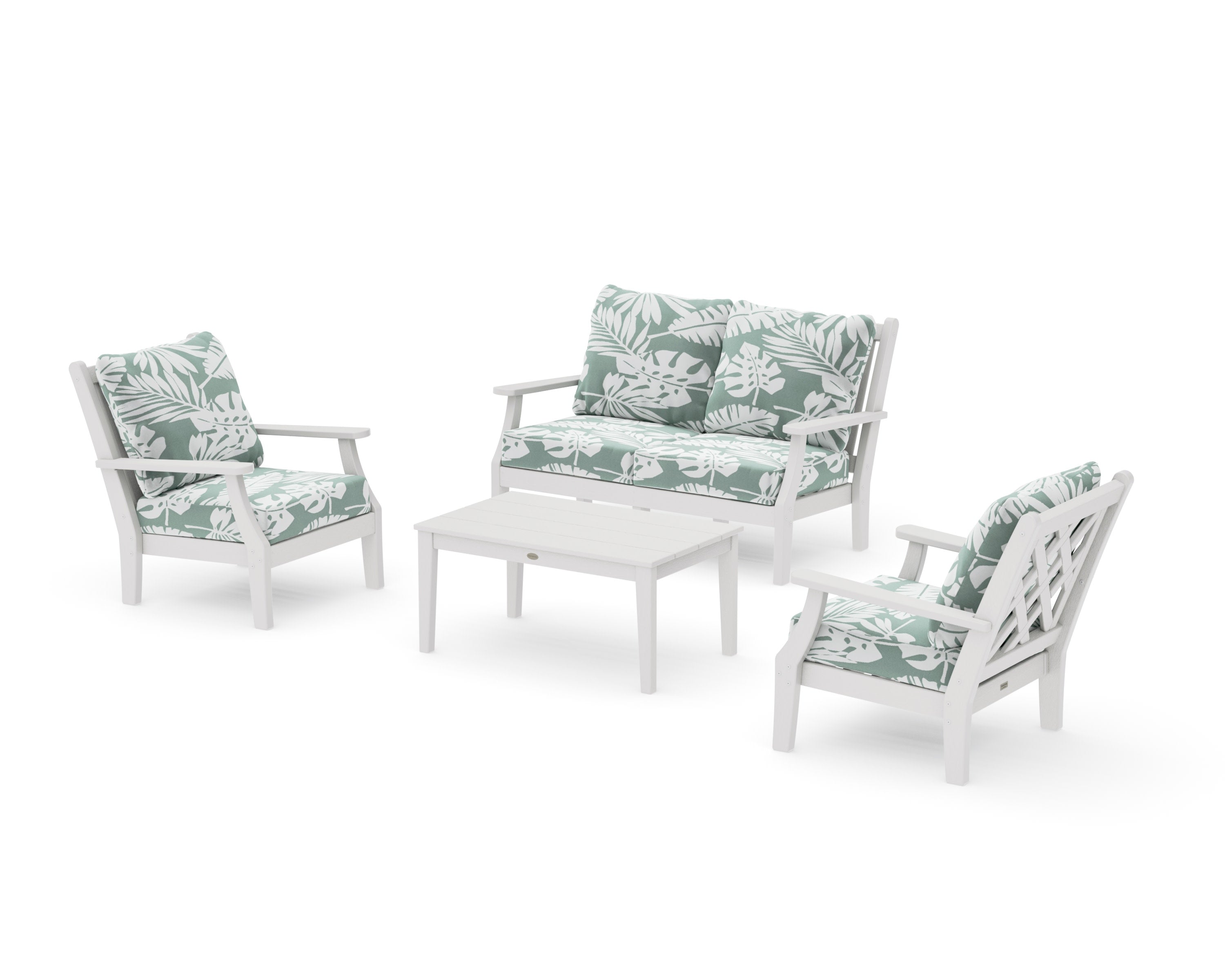 Wovendale 4-Piece Deep Seating Set with Loveseat in Vintage White / Leaf Glacier Spa