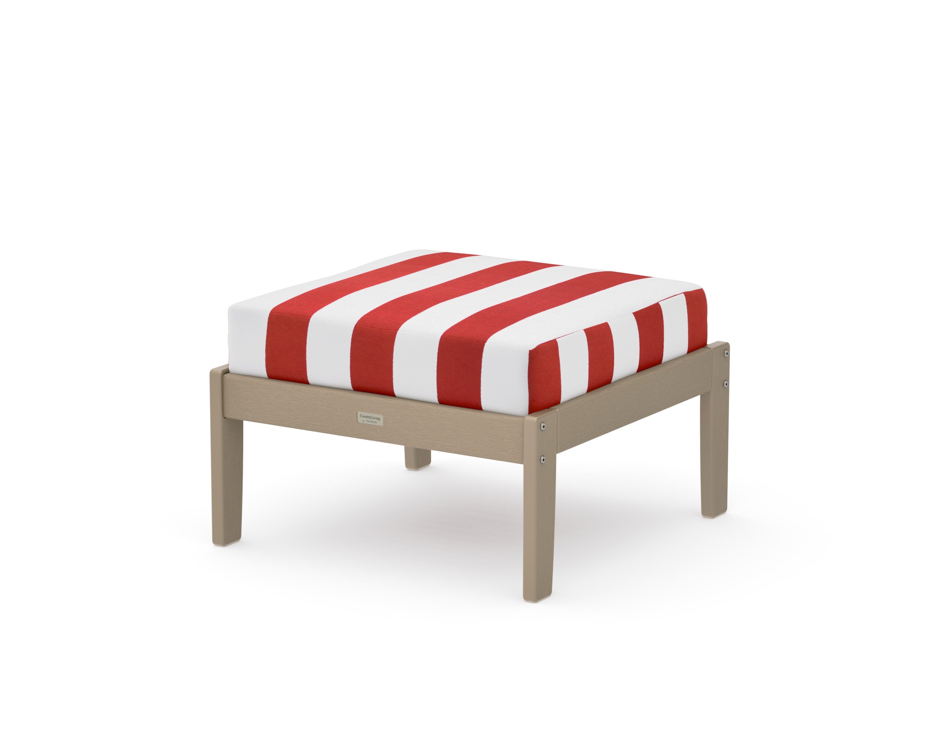 Cottage Deep Seating Ottoman in Vintage Sahara / Cabana Stripe Crimson