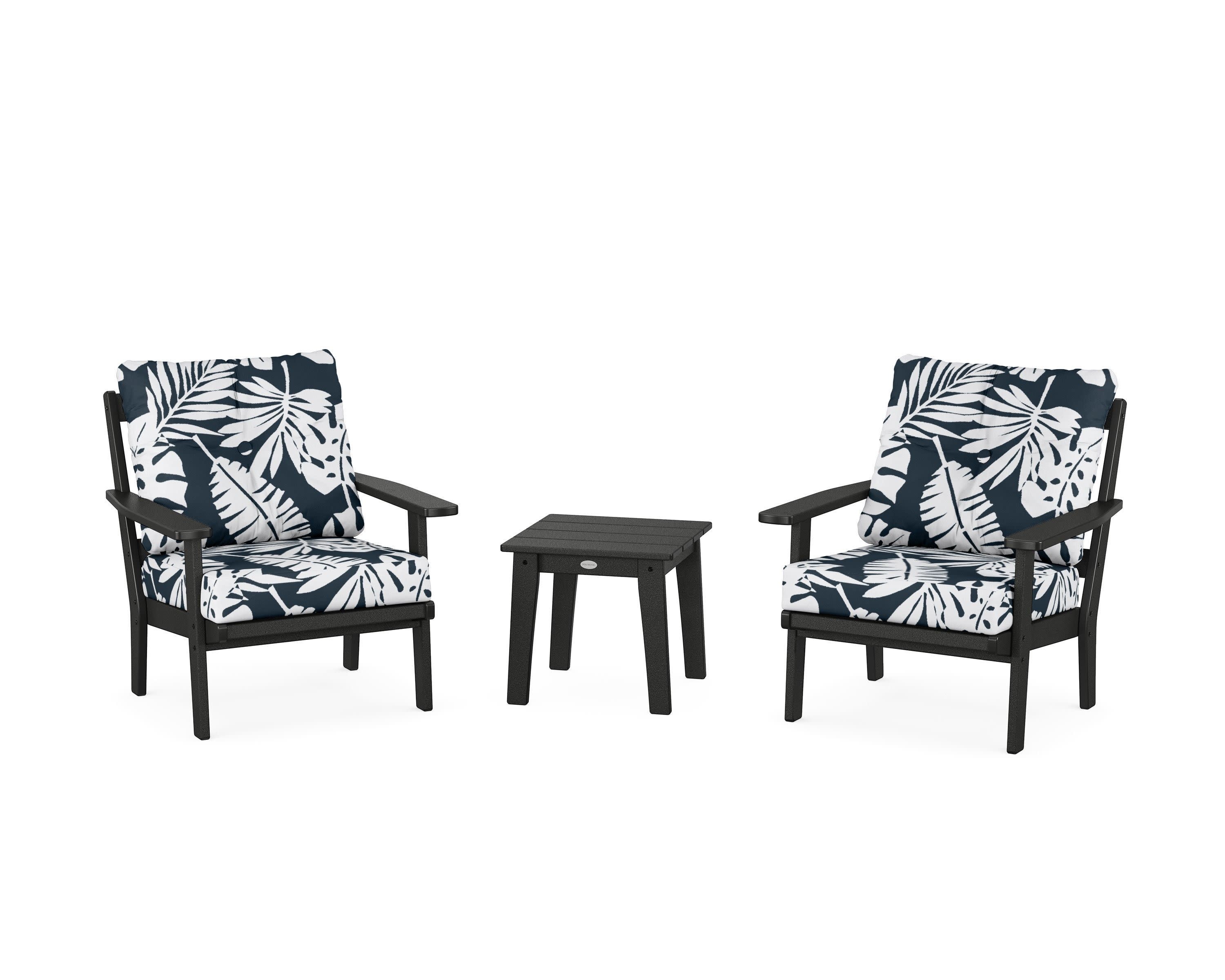 Prairie 3-Piece Deep Seating Set in Black / Leaf Marine Indigo