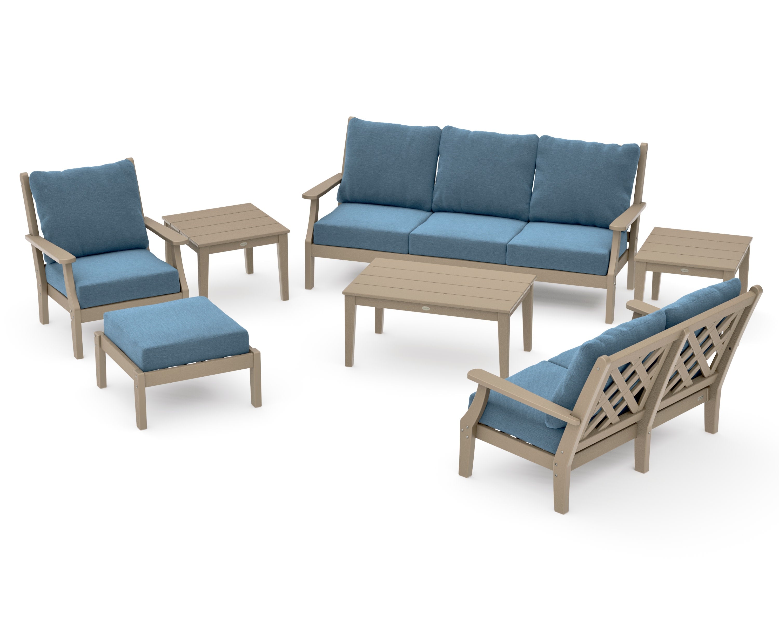 Wovendale 7-Piece Deep Seating Set in Vintage Sahara / Sky Blue