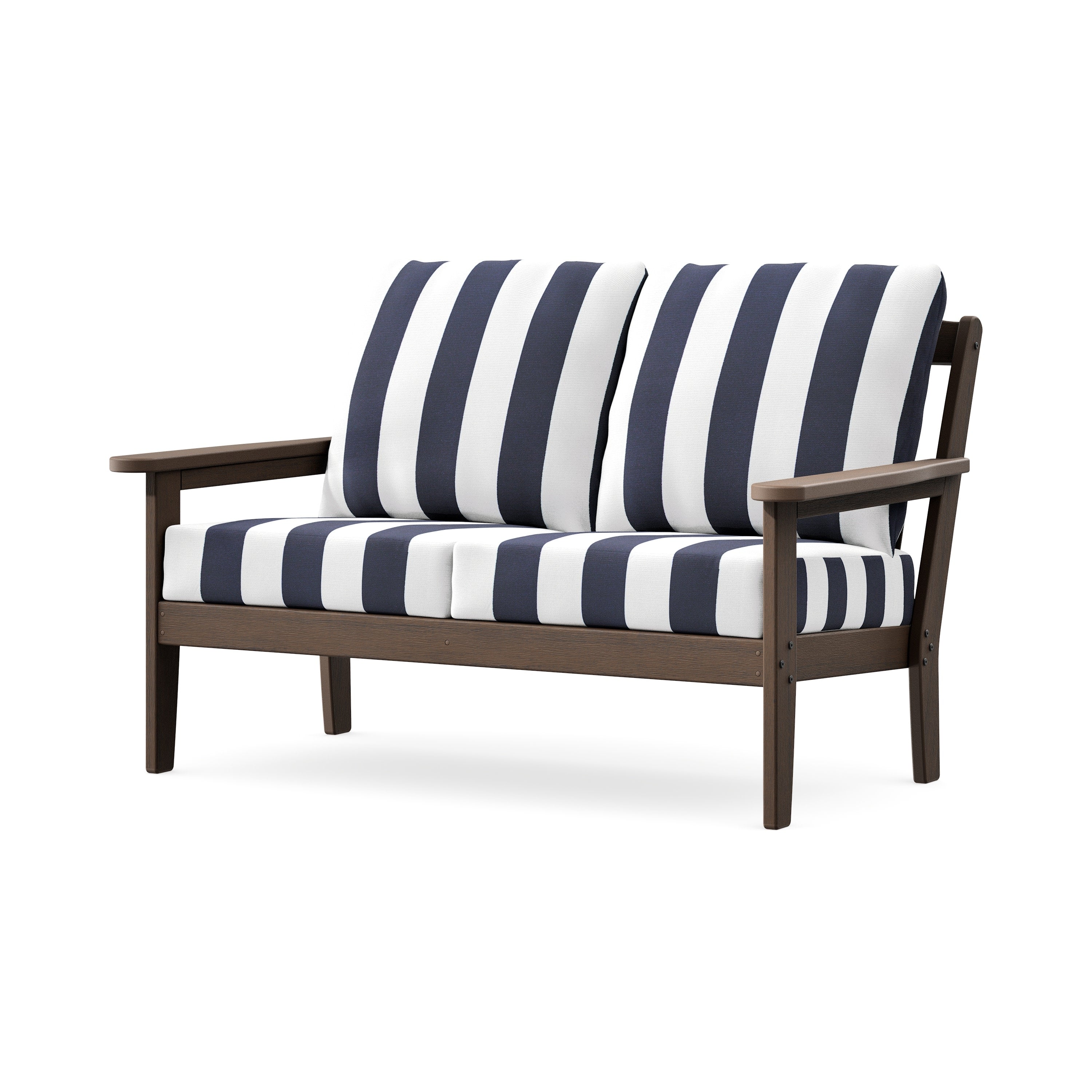 Cottage Deep Seating Loveseat in Kona / Cabana Stripe Navy
