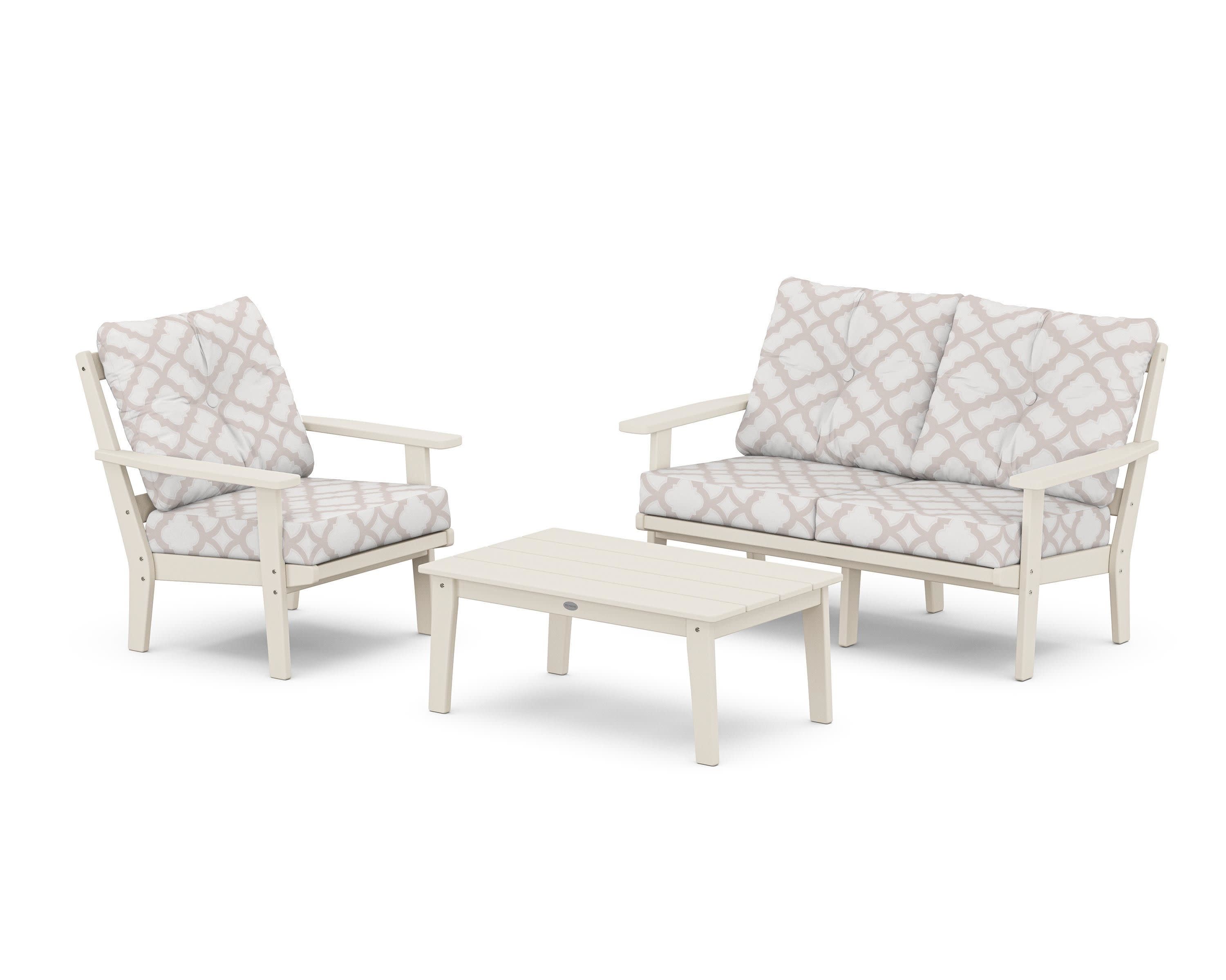 Prairie 3-Piece Deep Seating Set with Loveseat in Sand / Trellis Dune Burlap