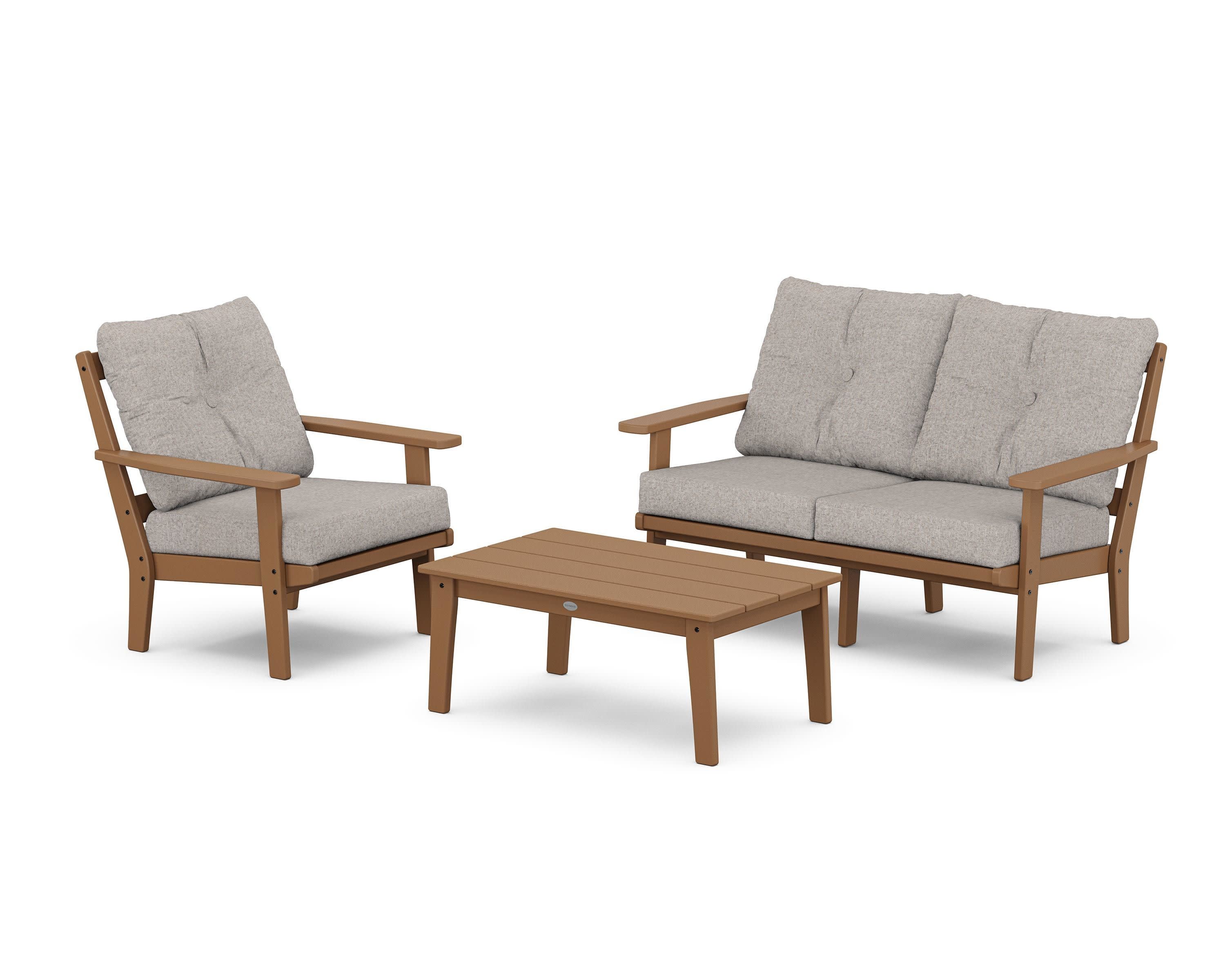Prairie 3-Piece Deep Seating Set with Loveseat in Teak / Weathered Tweed