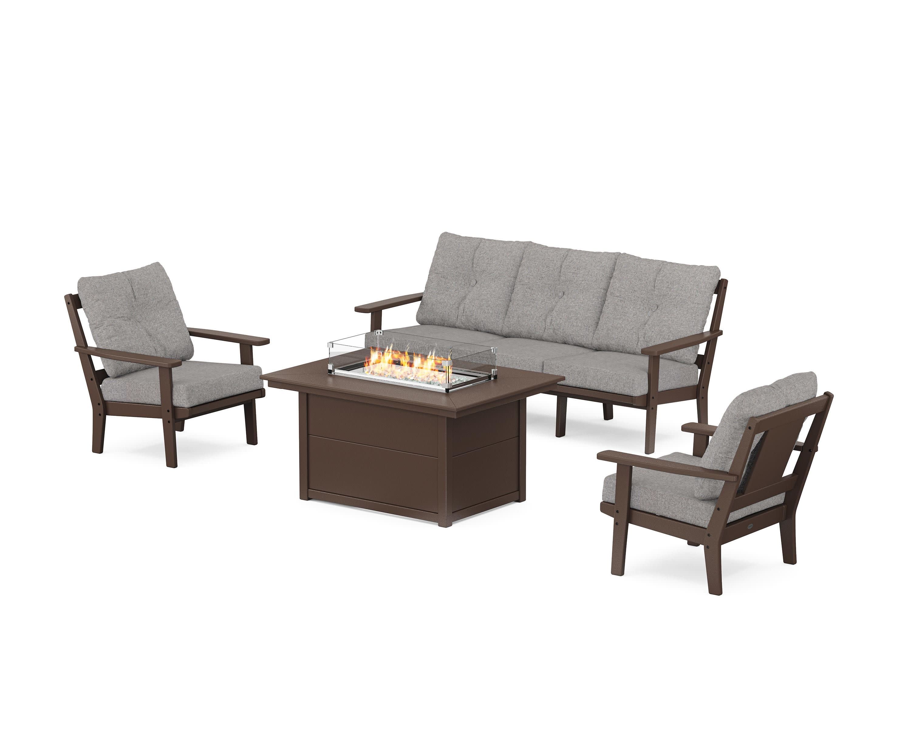 Prairie Deep Seating Fire Pit Table Set in Mahogany / Grey Mist