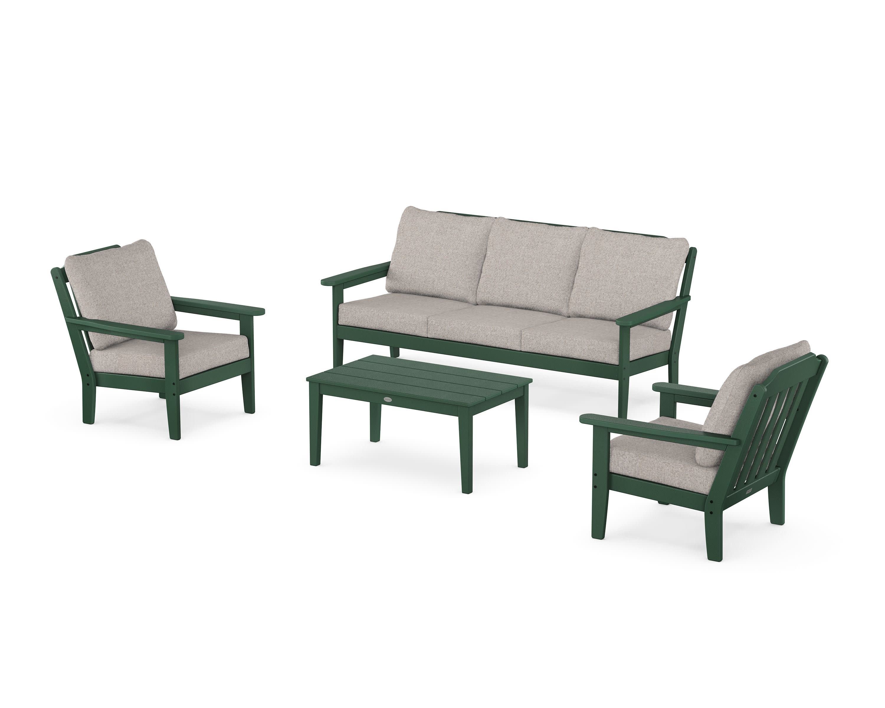 Cottage 4-Piece Deep Seating Set with Sofa in Green / Weathered Tweed