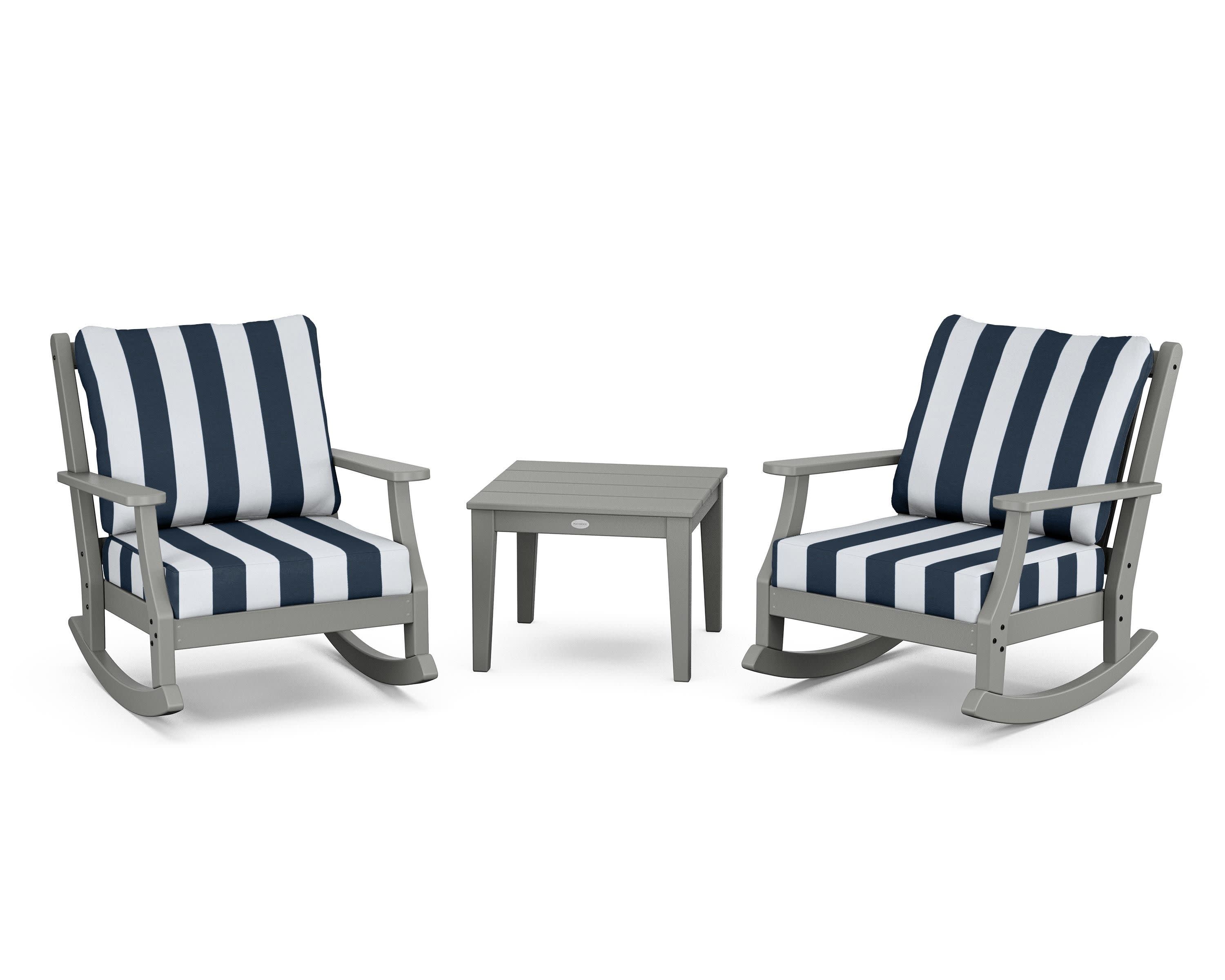 Wovendale 3-Piece Deep Seating Rocker Set in Slate Grey / Cabana Stripe Marine Indigo