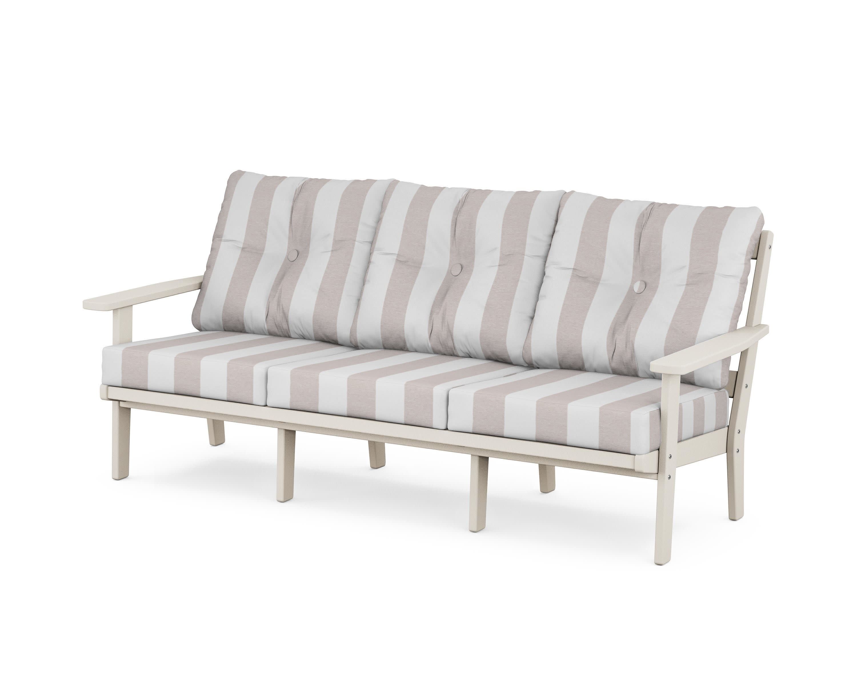 PrairieDeep Seating Sofa in Sand / Cabana Stripe Dune Burlap