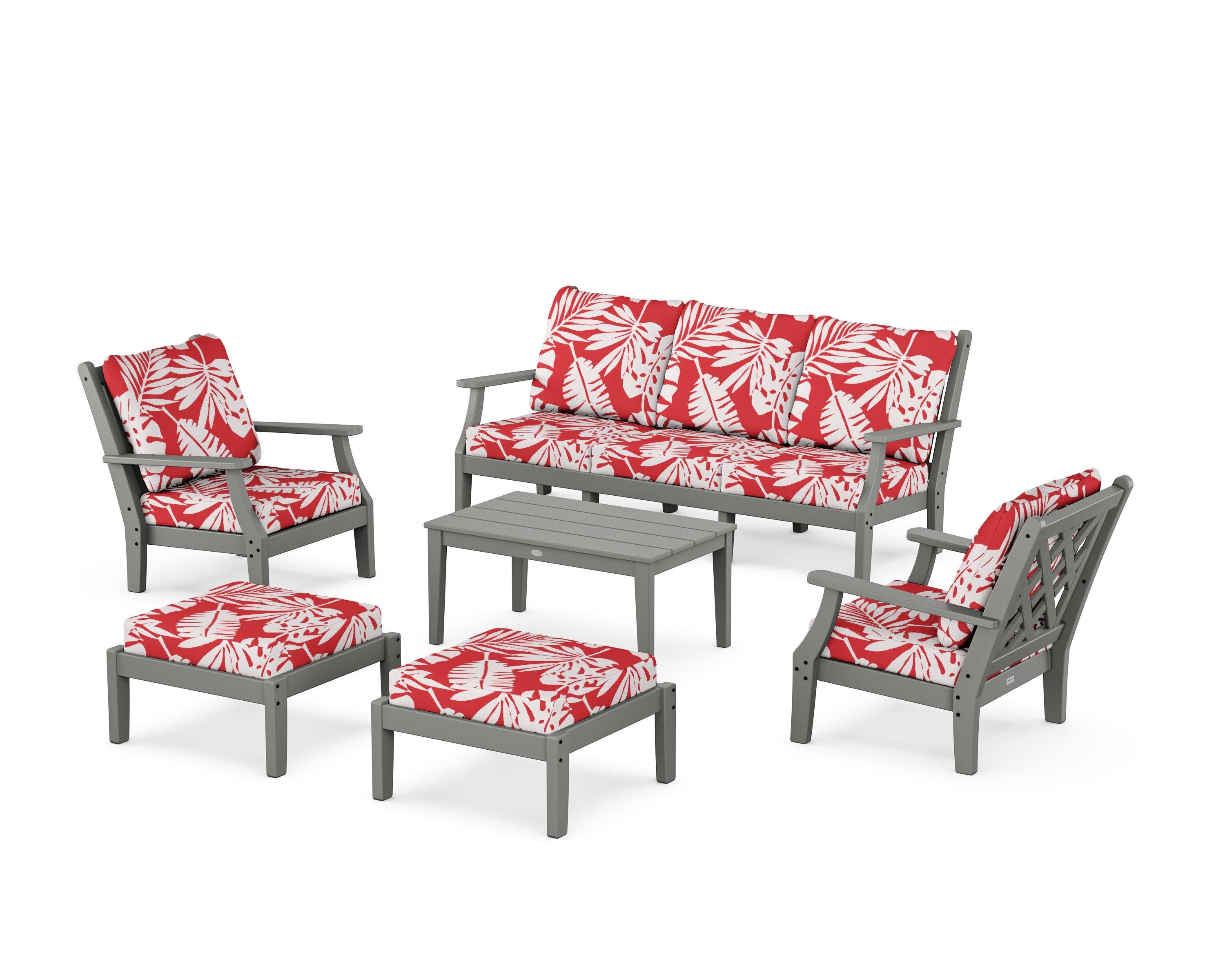 Wovendale 6-Piece Lounge Sofa Set in Slate Grey / Leaf Crimson