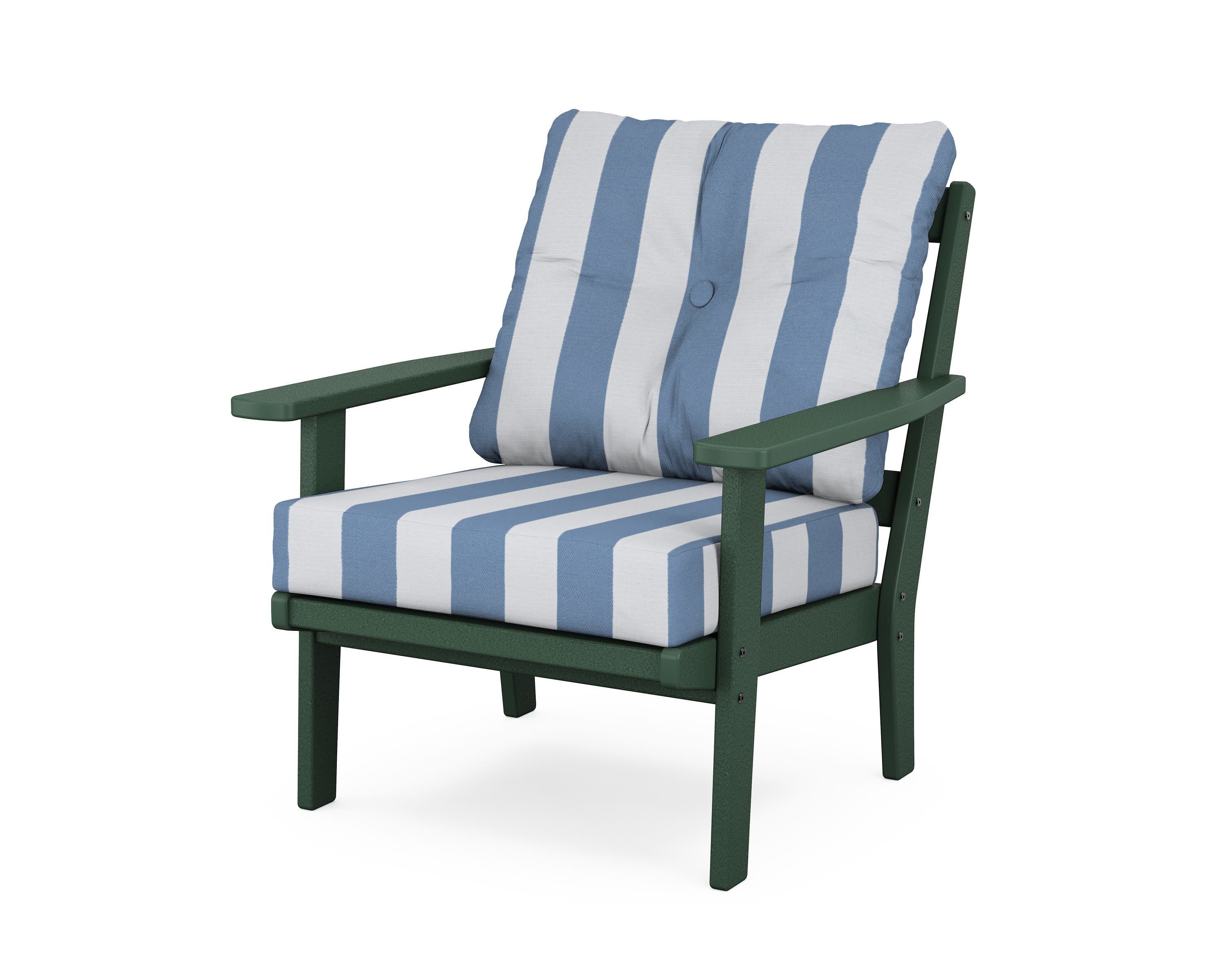 Prairie Deep Seating Chair in Green / Cabana Stripe Sky Blue