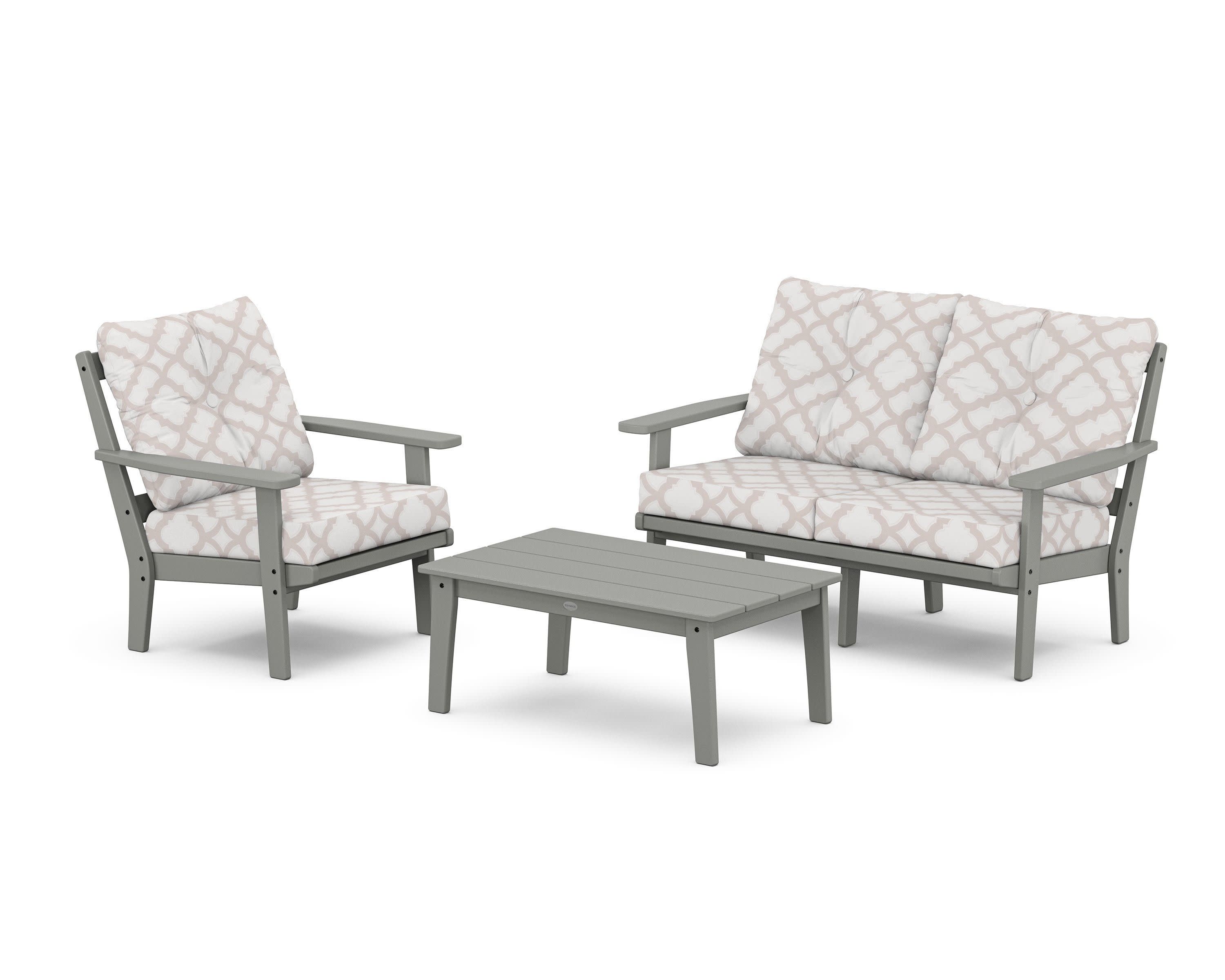 Prairie 3-Piece Deep Seating Set with Loveseat in Slate Grey / Trellis Dune Burlap