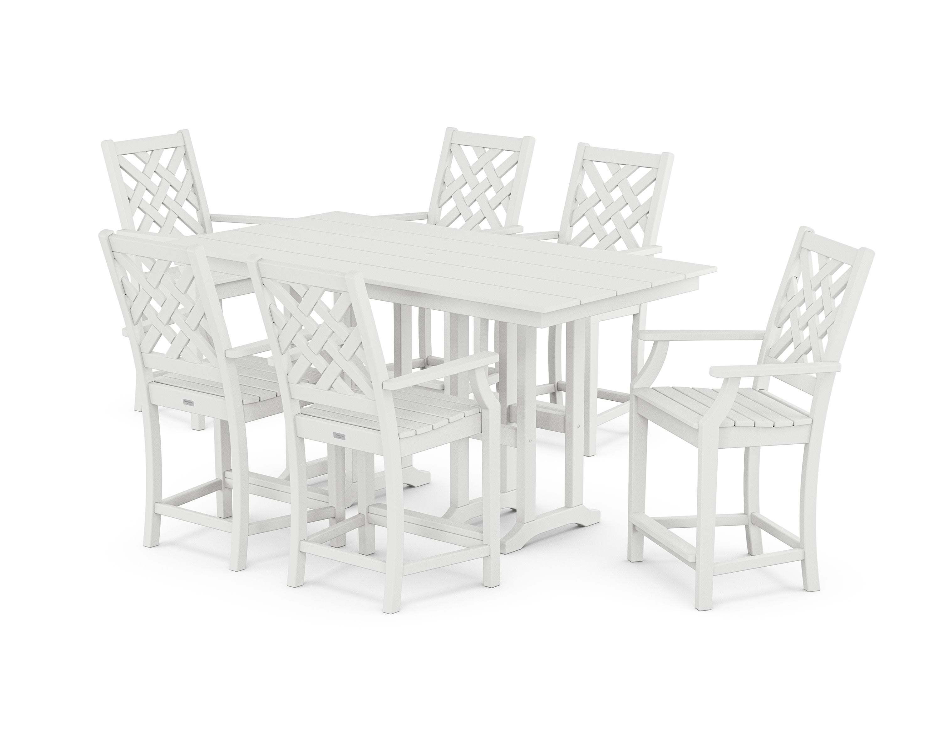 Wovendale Arm Chair 7-Piece Farmhouse Counter Set in White