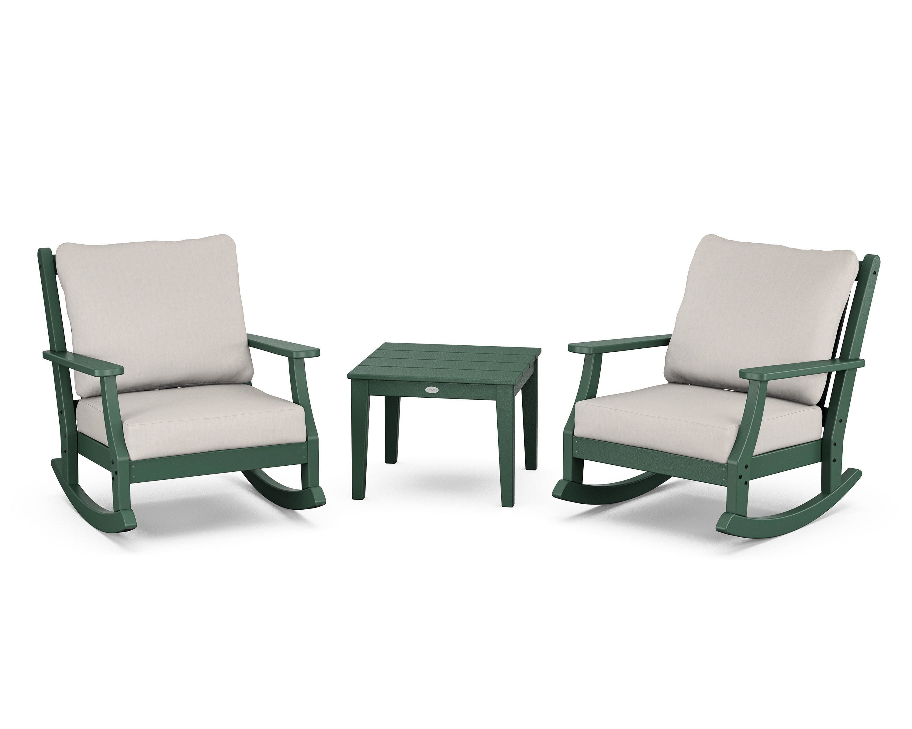 Wovendale 3-Piece Deep Seating Rocker Set in Green / Cast Ash