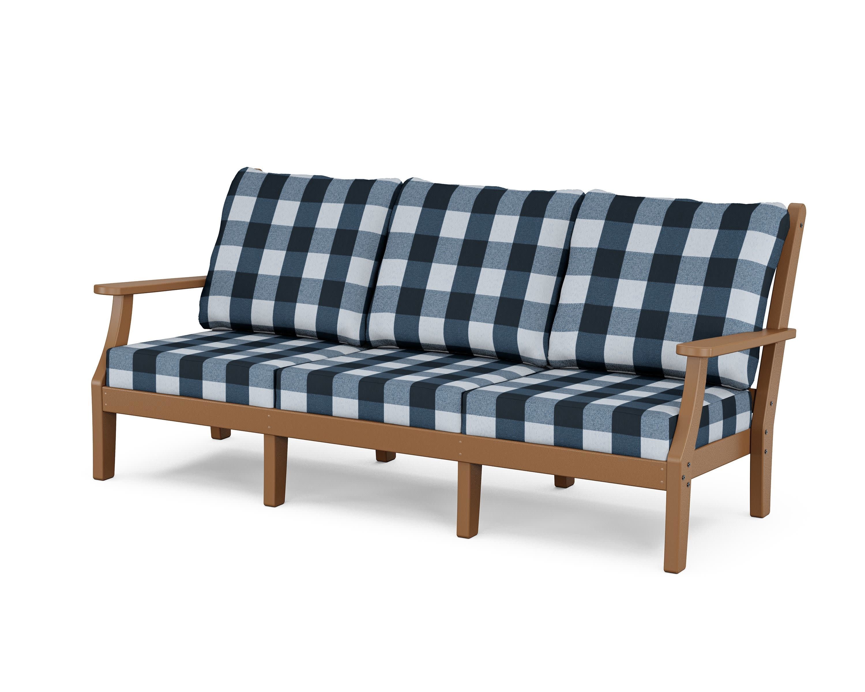 Wovendale Deep Seating Sofa in Teak / Buffalo Plaid Marine Indigo