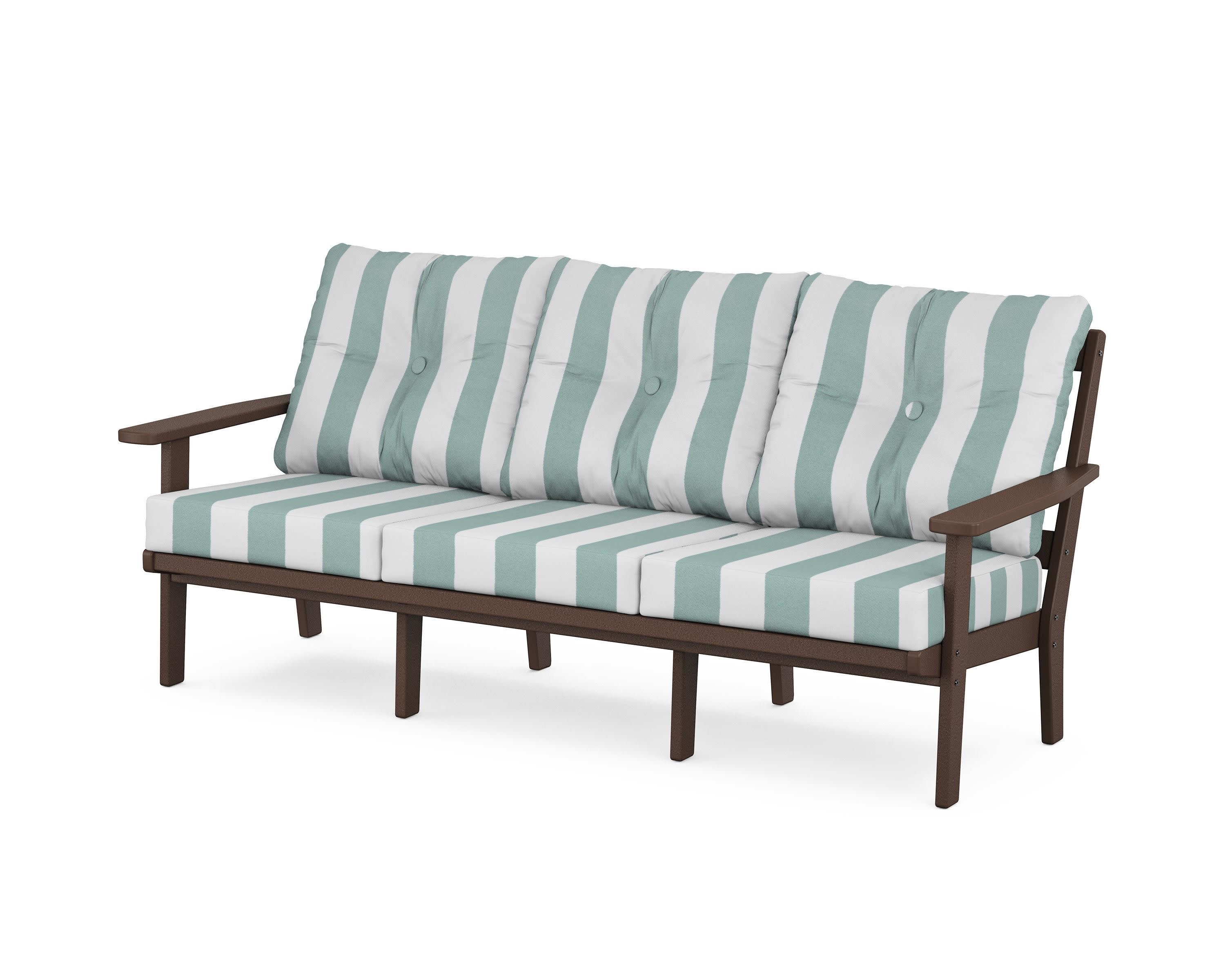 PrairieDeep Seating Sofa in Mahogany / Cabana Stripe Glacier Spa