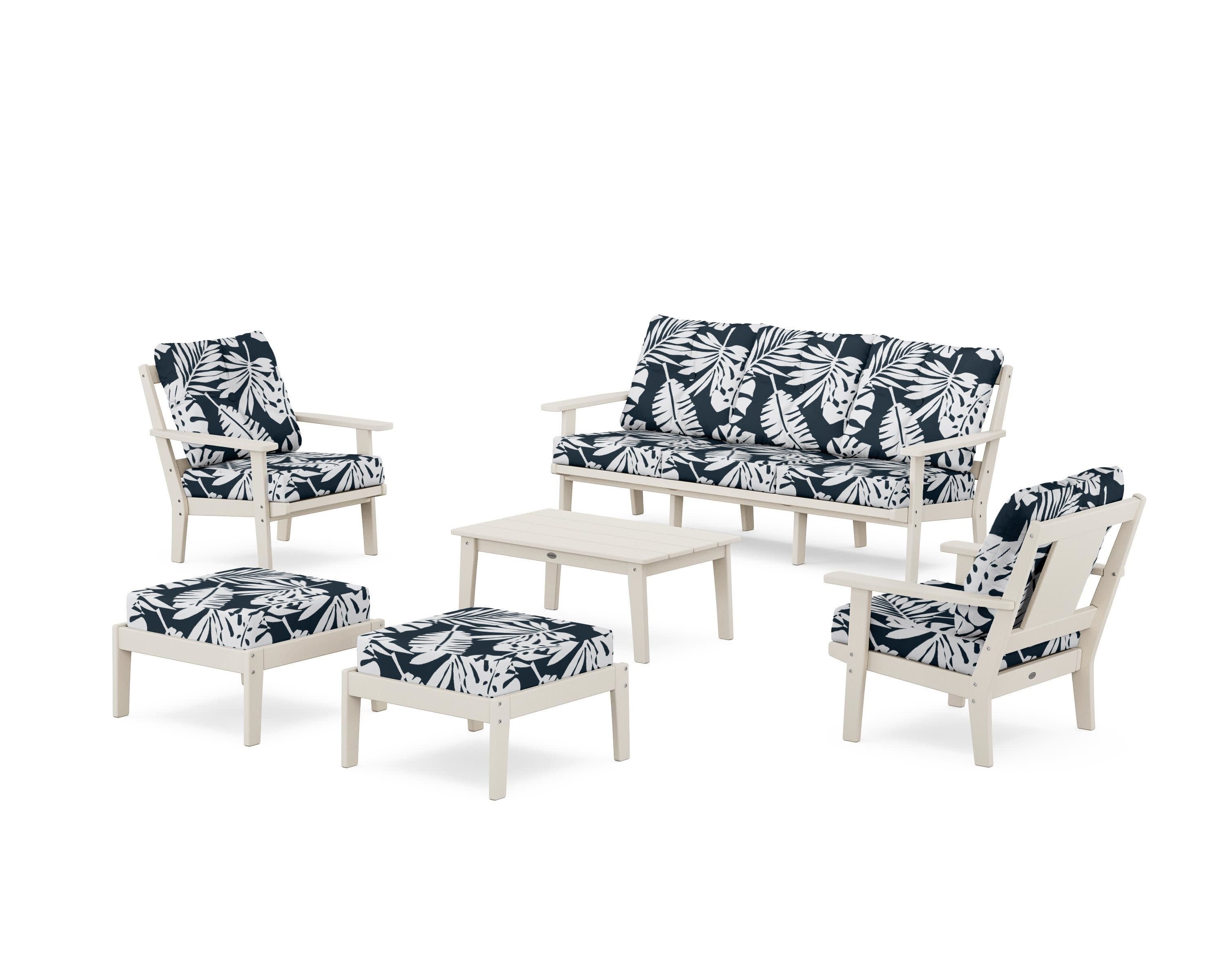 Prairie 6-Piece Lounge Sofa Set in Sand / Leaf Marine Indigo