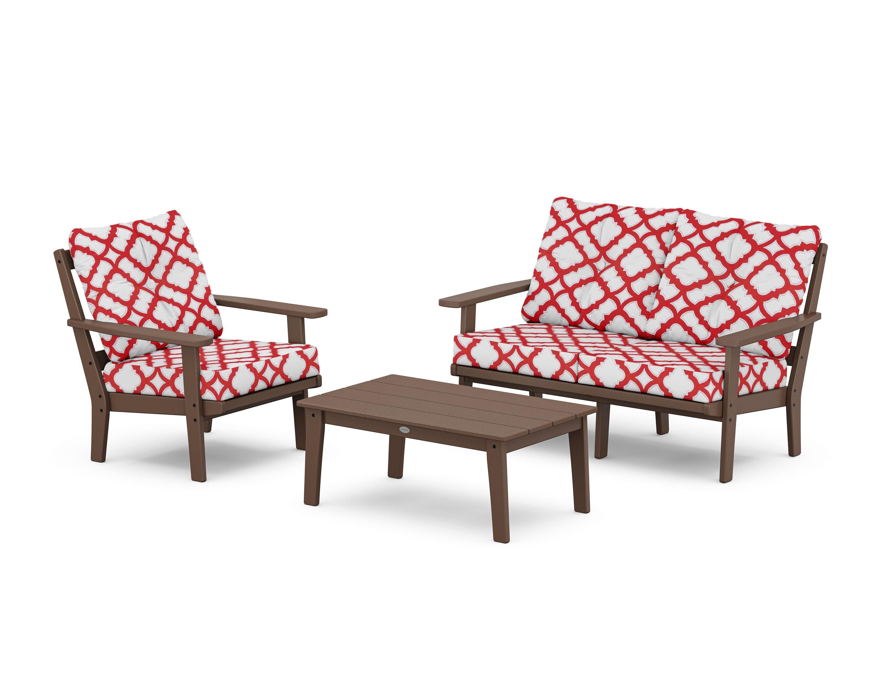 Prairie 3-Piece Deep Seating Set with Loveseat in Mahogany / Trellis Crimson