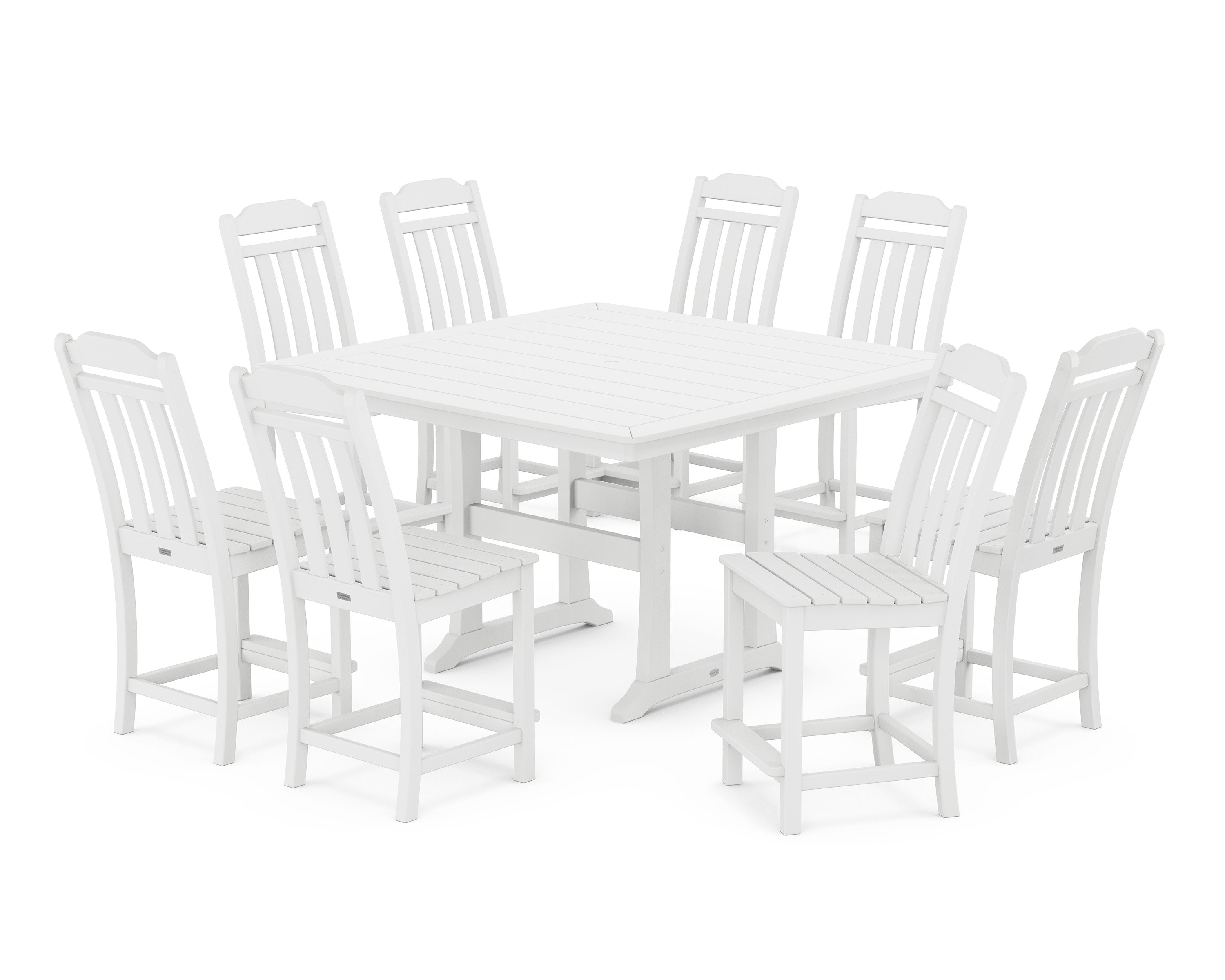 Cottage 9-Piece Square Side Chair Counter Set with Trestle Legs in White