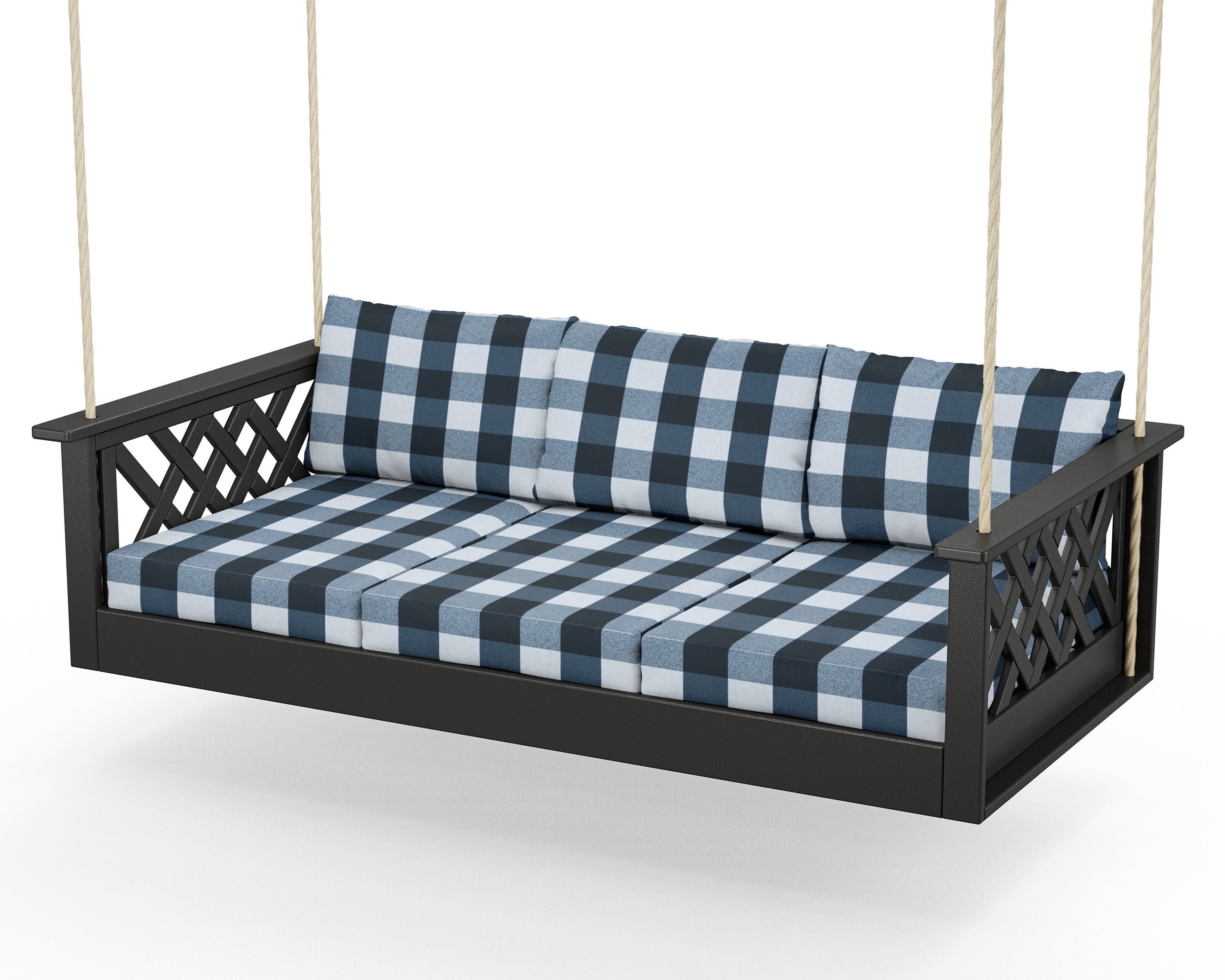Wovendale Daybed Swing in Black / Buffalo Plaid Marine Indigo